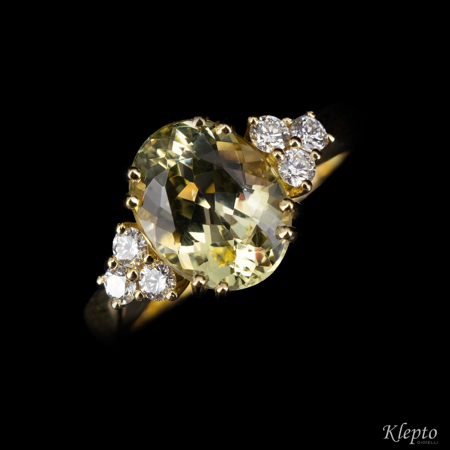 Anello classico by Klepto in oro giallo con Eliodoro e Diamanti