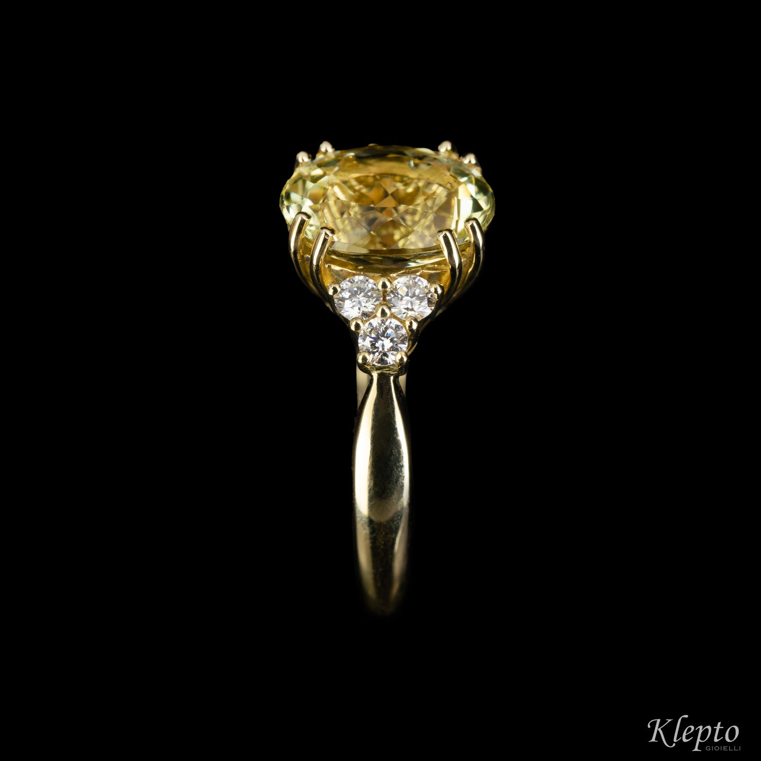 Anello classico by Klepto in oro giallo con Eliodoro e Diamanti