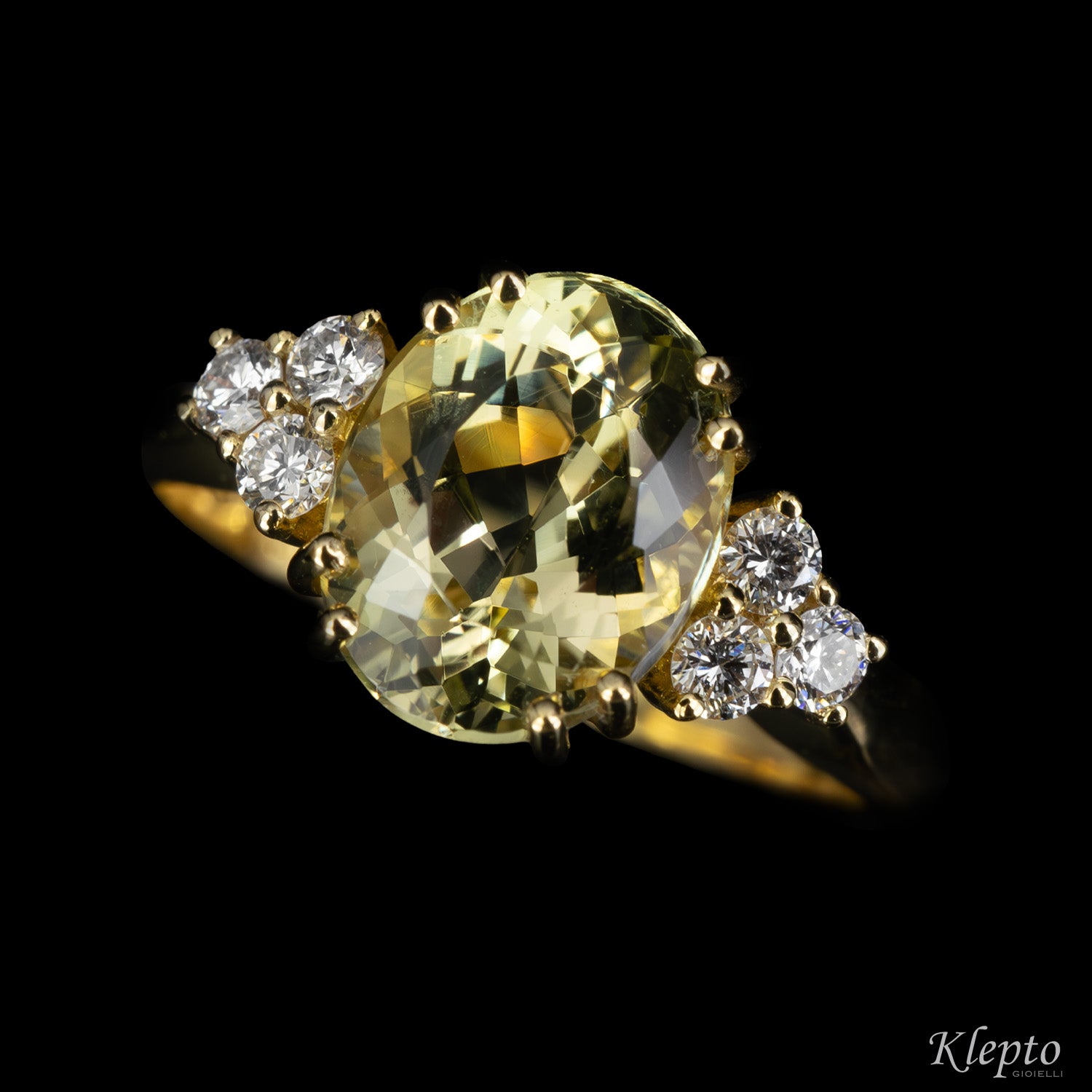 Anello classico by Klepto in oro giallo con Eliodoro e Diamanti