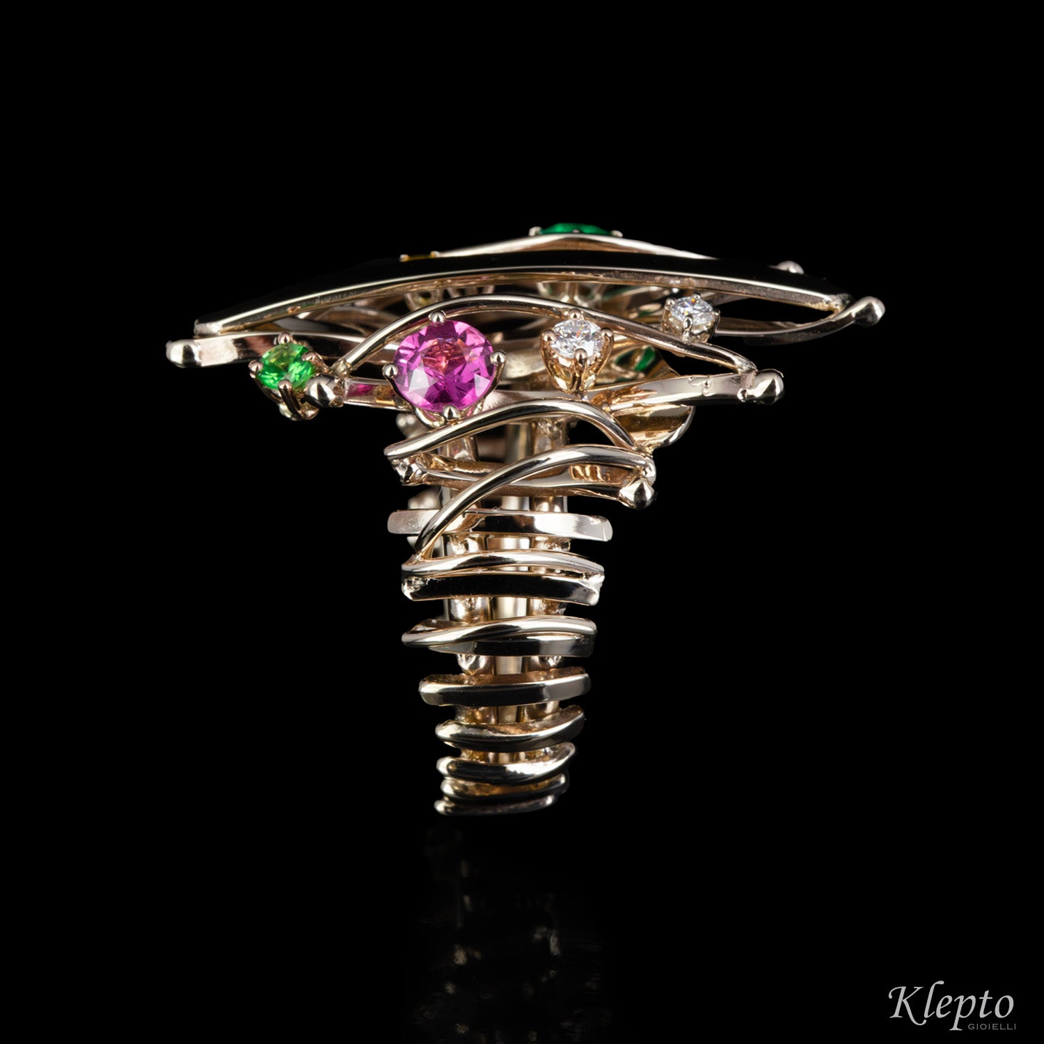 Anello in oro bianco naturale “Equilibrio” con pietre preziose