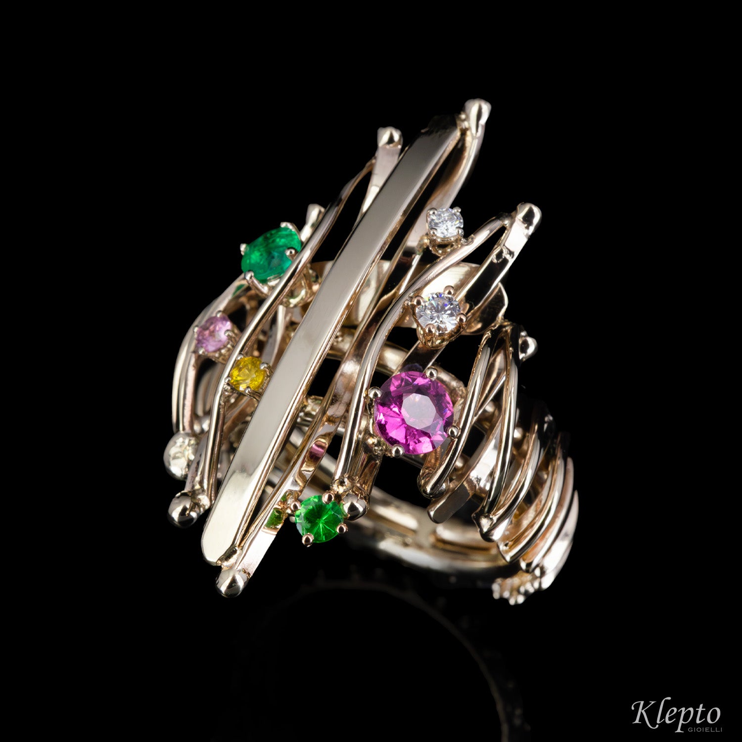 Anello in oro bianco naturale “Equilibrio” con pietre preziose