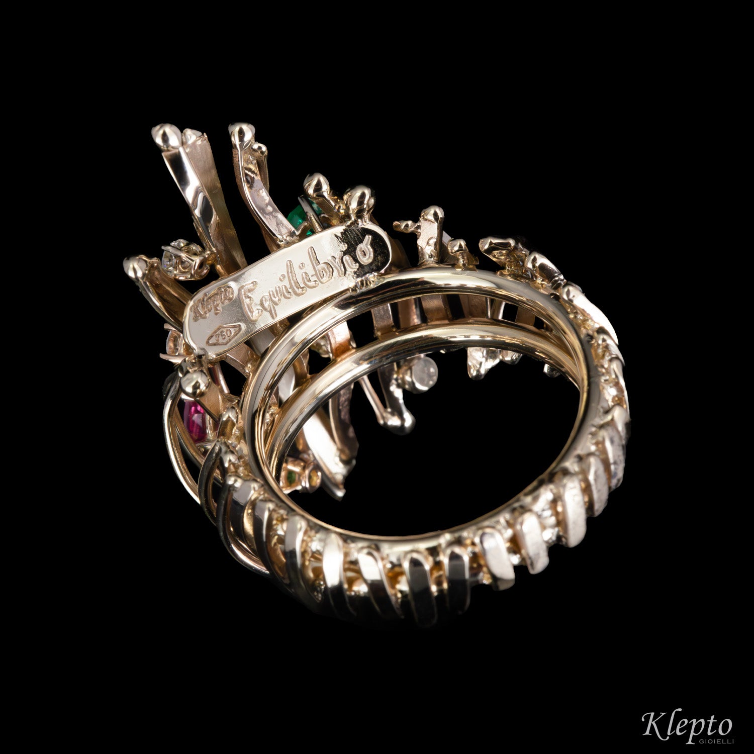 Anello in oro bianco naturale “Equilibrio” con pietre preziose