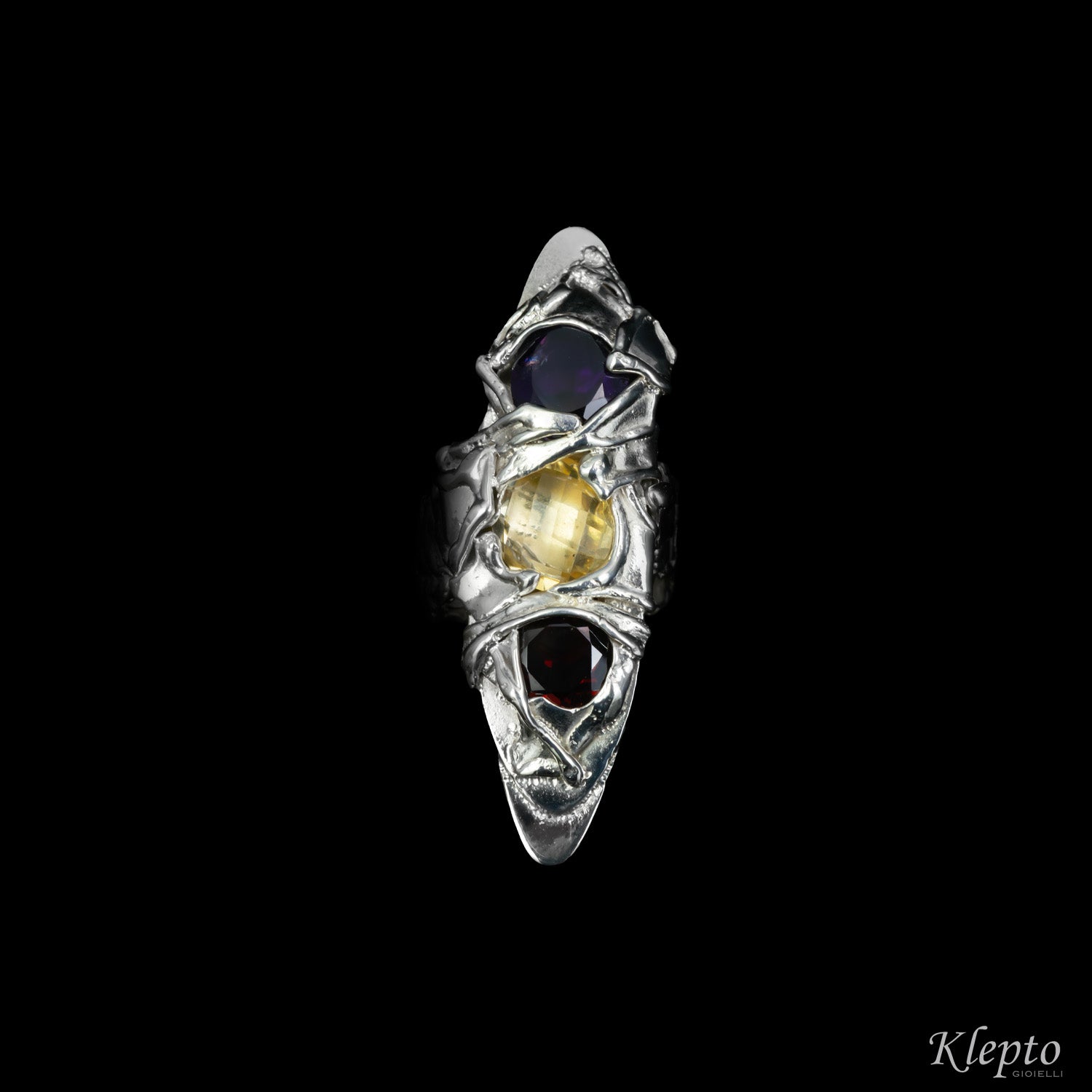 Anello in Argento Silnova® con Ametista, Citrino e Granato