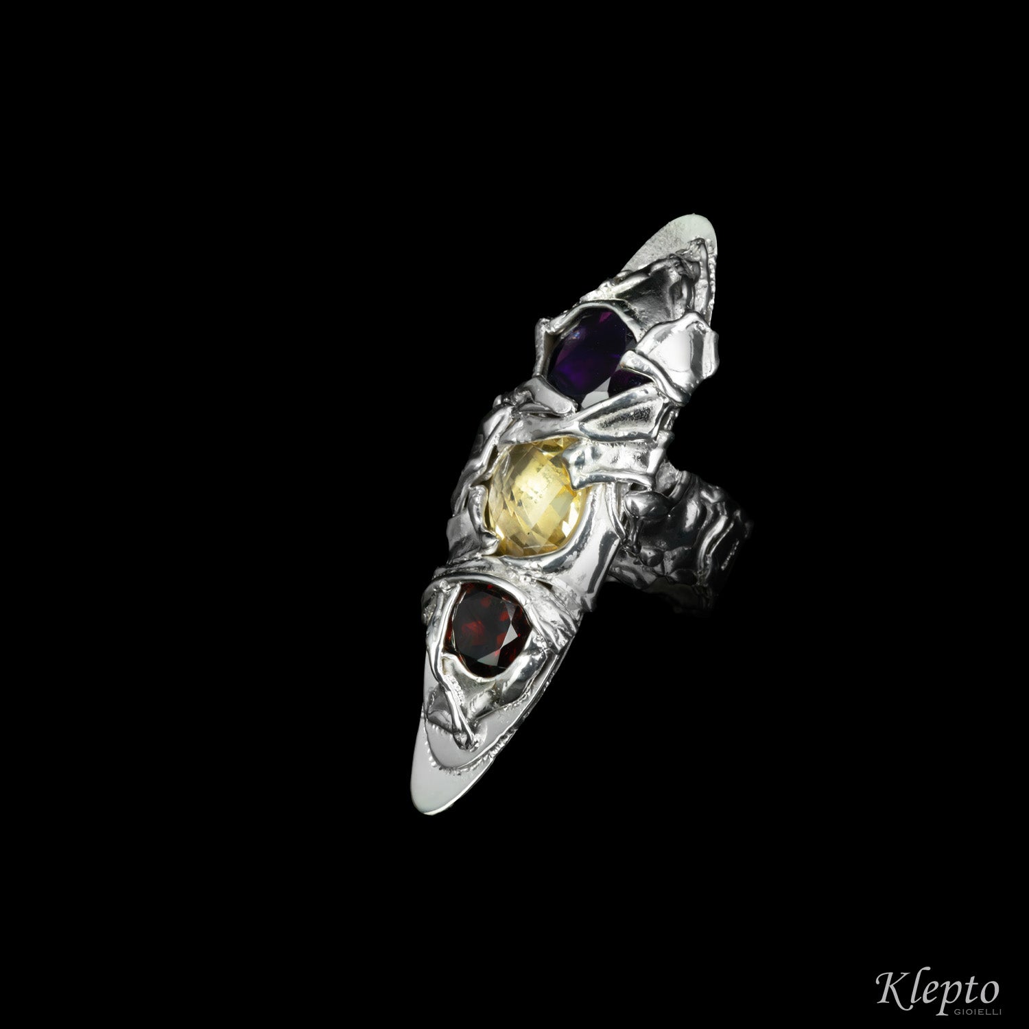 Anello in Argento Silnova® con Ametista, Citrino e Granato