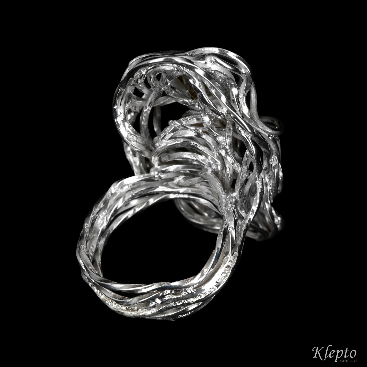Anello in Argento Silnova® a filo intrecciato con Citrini