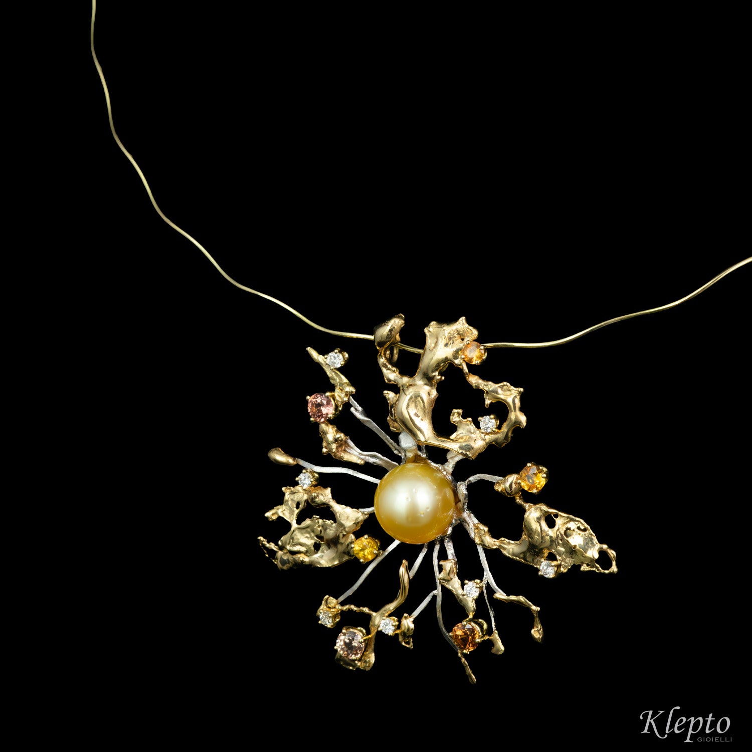 Collier in oro giallo e bianco "Big Bang" con Perla Australiana Gold, Zaffiri e Diamanti