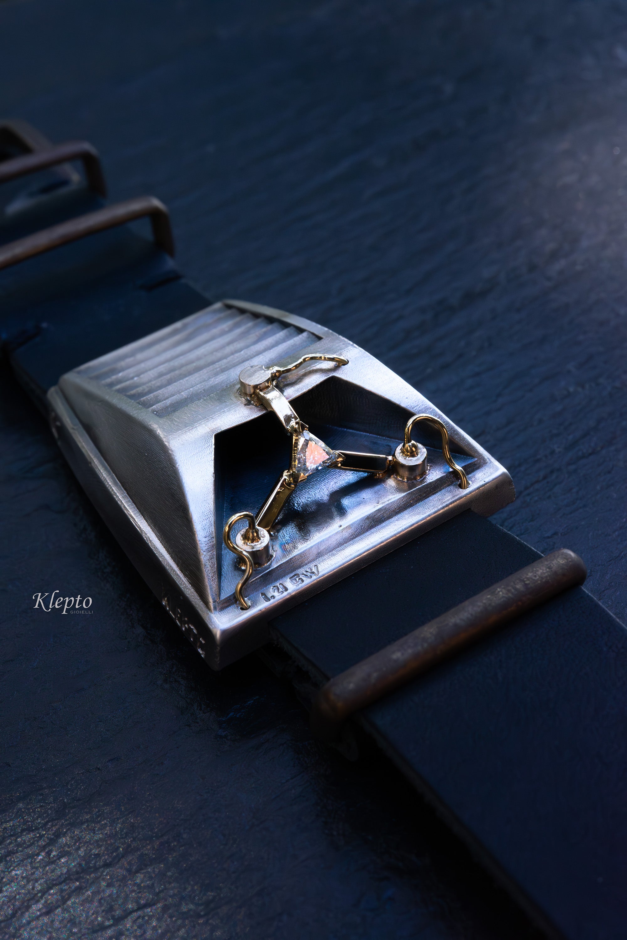 Bracciale in Argento Silnova® "Jigowatt" con Diamante trigonal e oro giallo