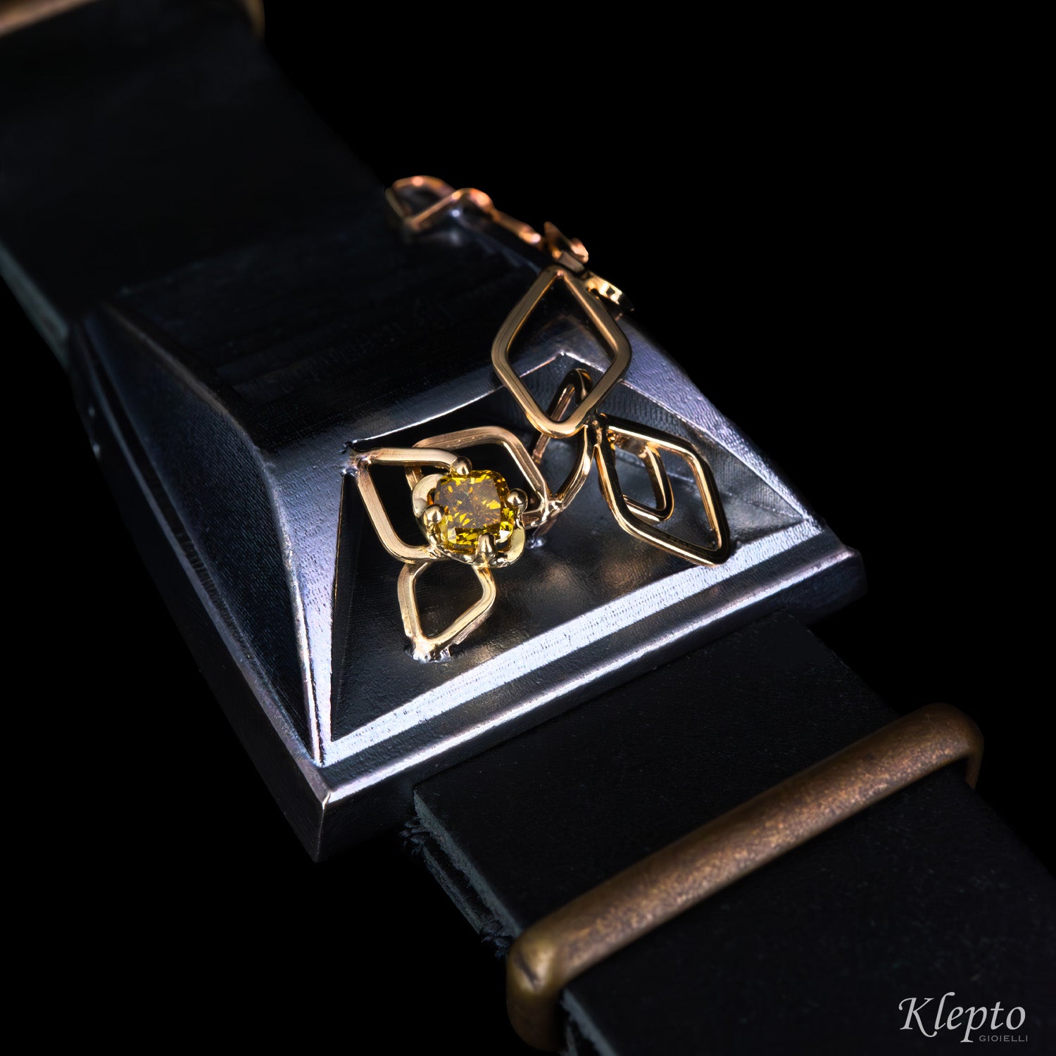 Bracciale in Argento Silnova® "Paradox" con Diamante fancy e oro giallo