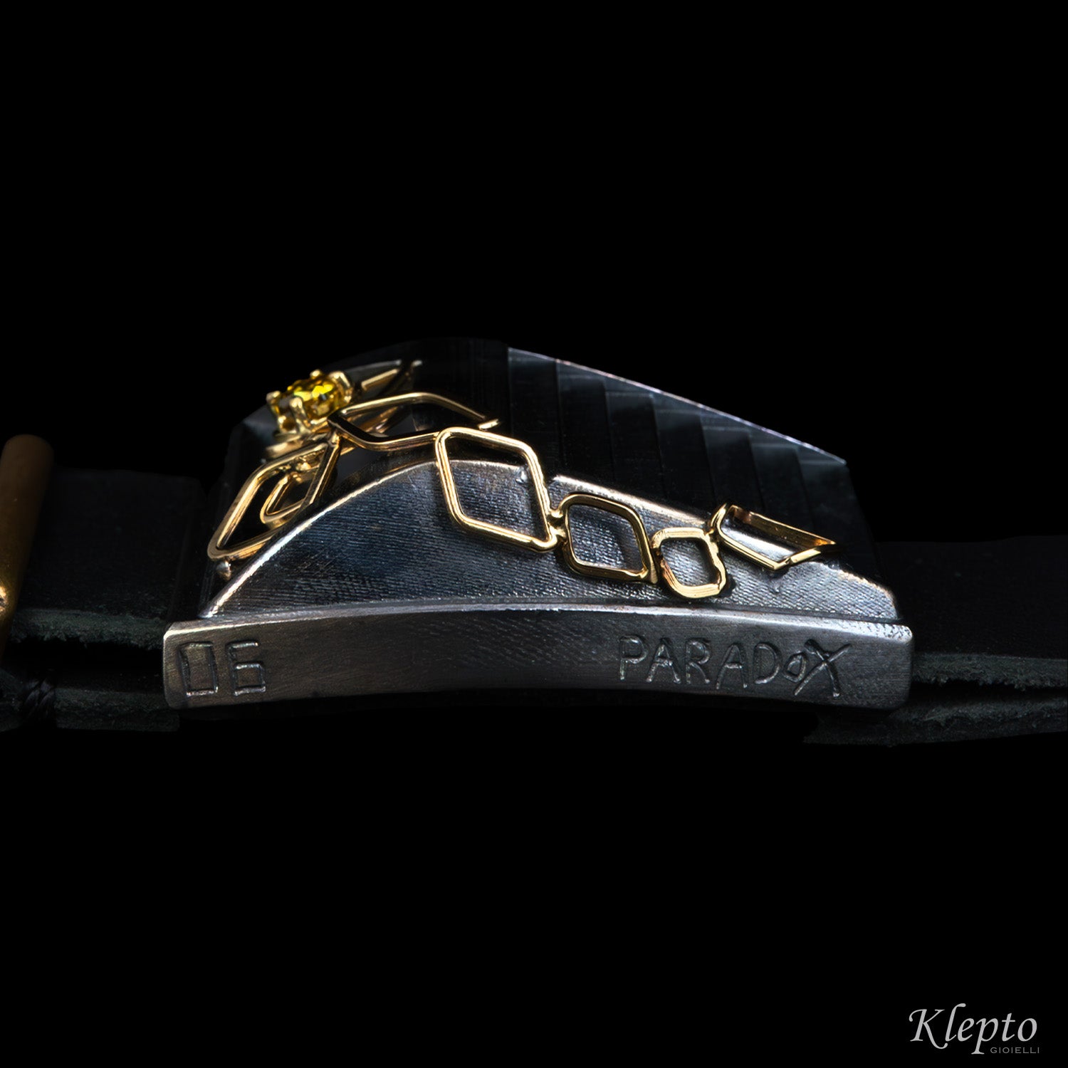 Bracciale in Argento Silnova® "Paradox" con Diamante fancy e oro giallo