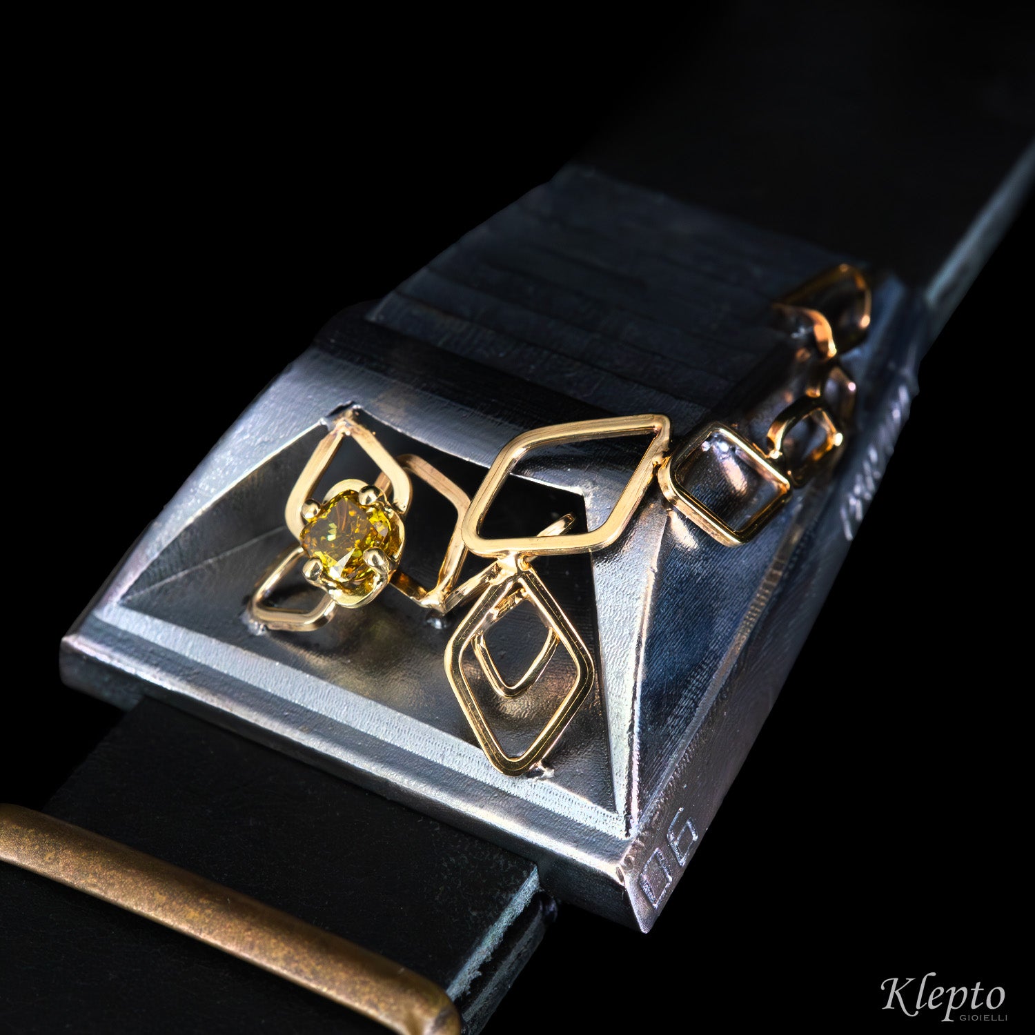 Bracciale in Argento Silnova® "Paradox" con Diamante fancy e oro giallo
