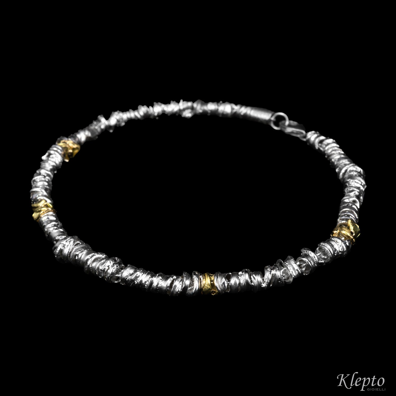 Bracciale in Argento Silnova® con elementi in oro giallo