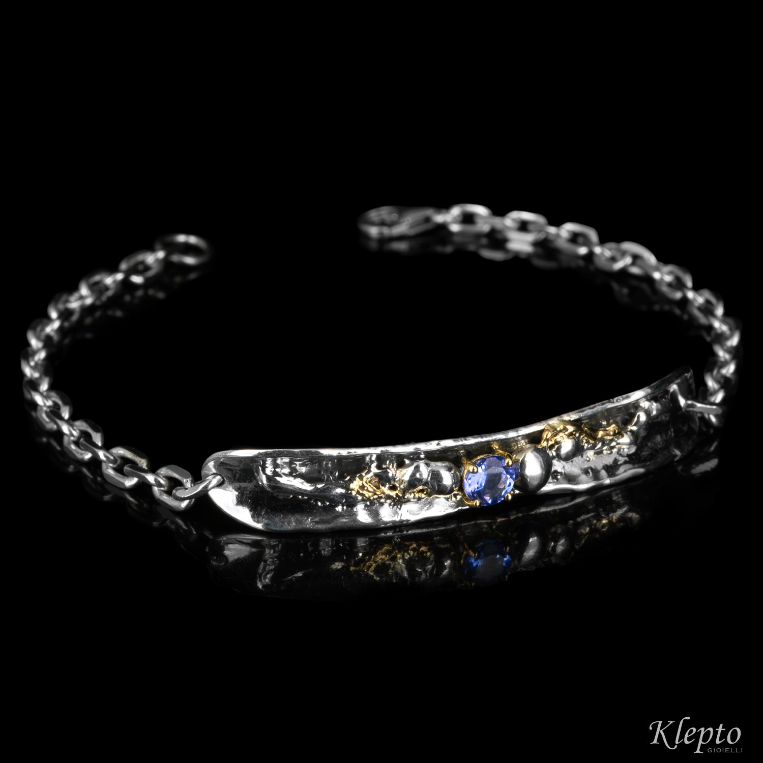 Bracciale in Argento Silnova® con Tanzanite e dettagli in oro giallo