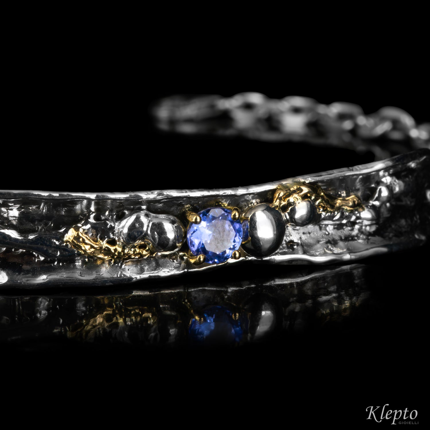 Bracciale in Argento Silnova® con Tanzanite e dettagli in oro giallo