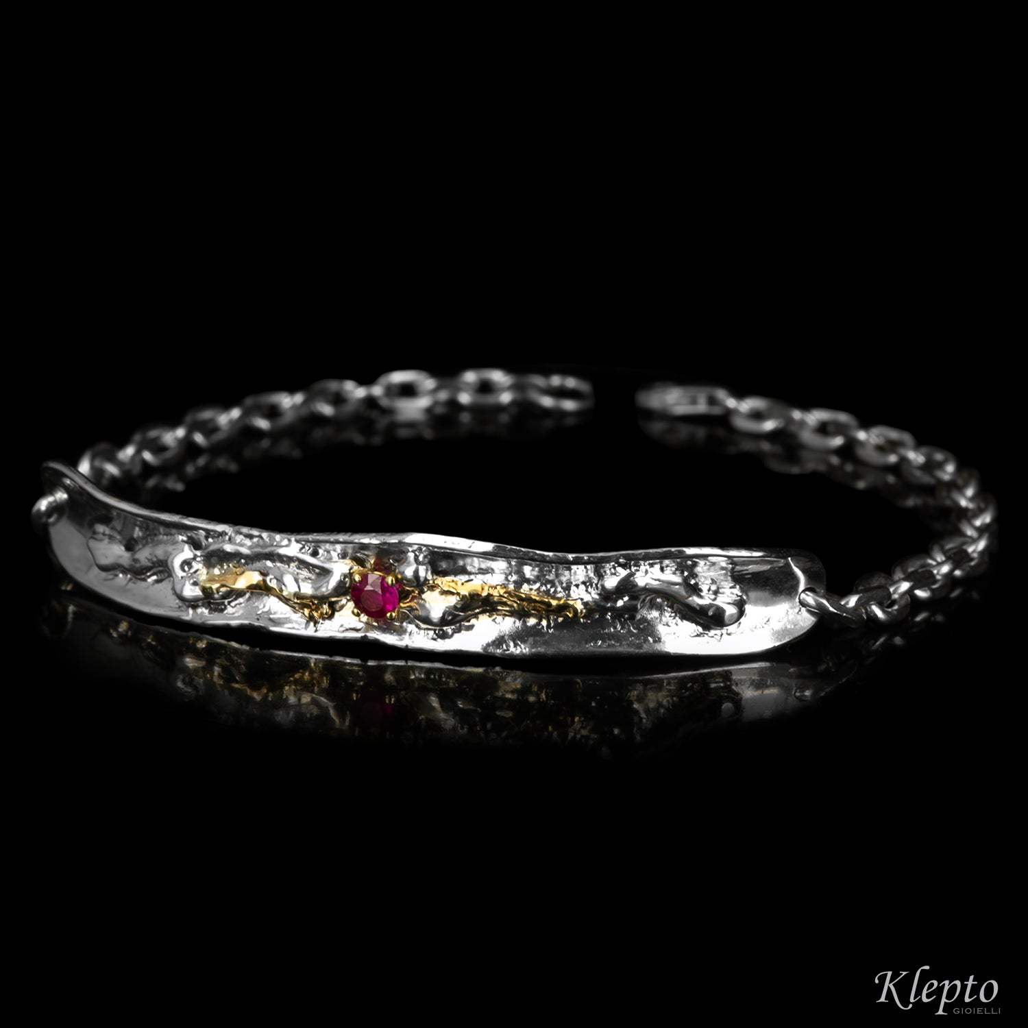 Bracciale in Argento Silnova® con Rubino e dettagli in oro giallo
