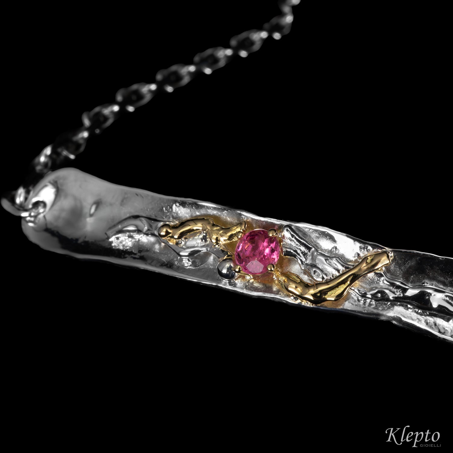 Bracciale in Argento Silnova® con Tormalina rosa e dettagli in oro giallo