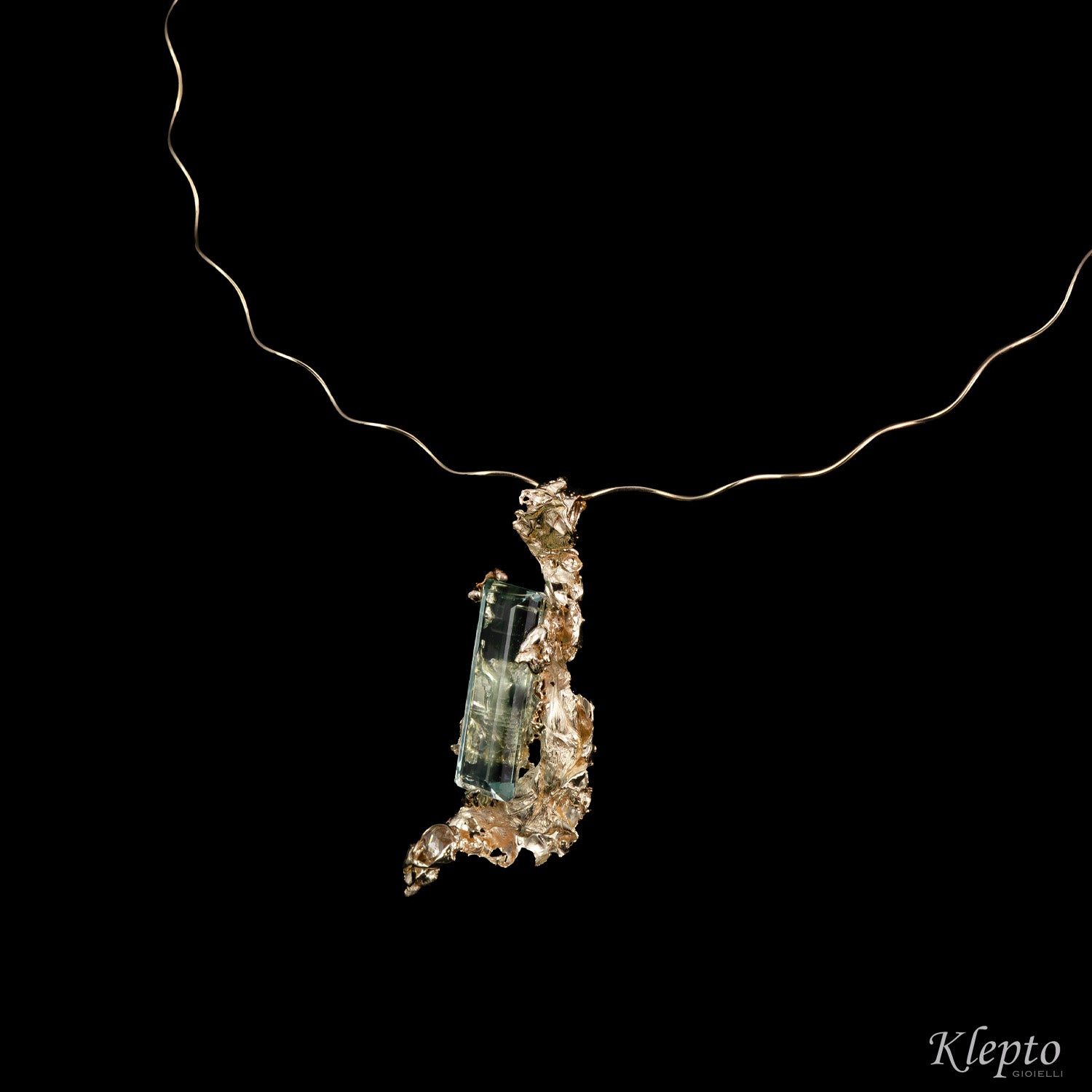 Collier in oro bianco naturale "Calipso" con Acquamarina e Diamante