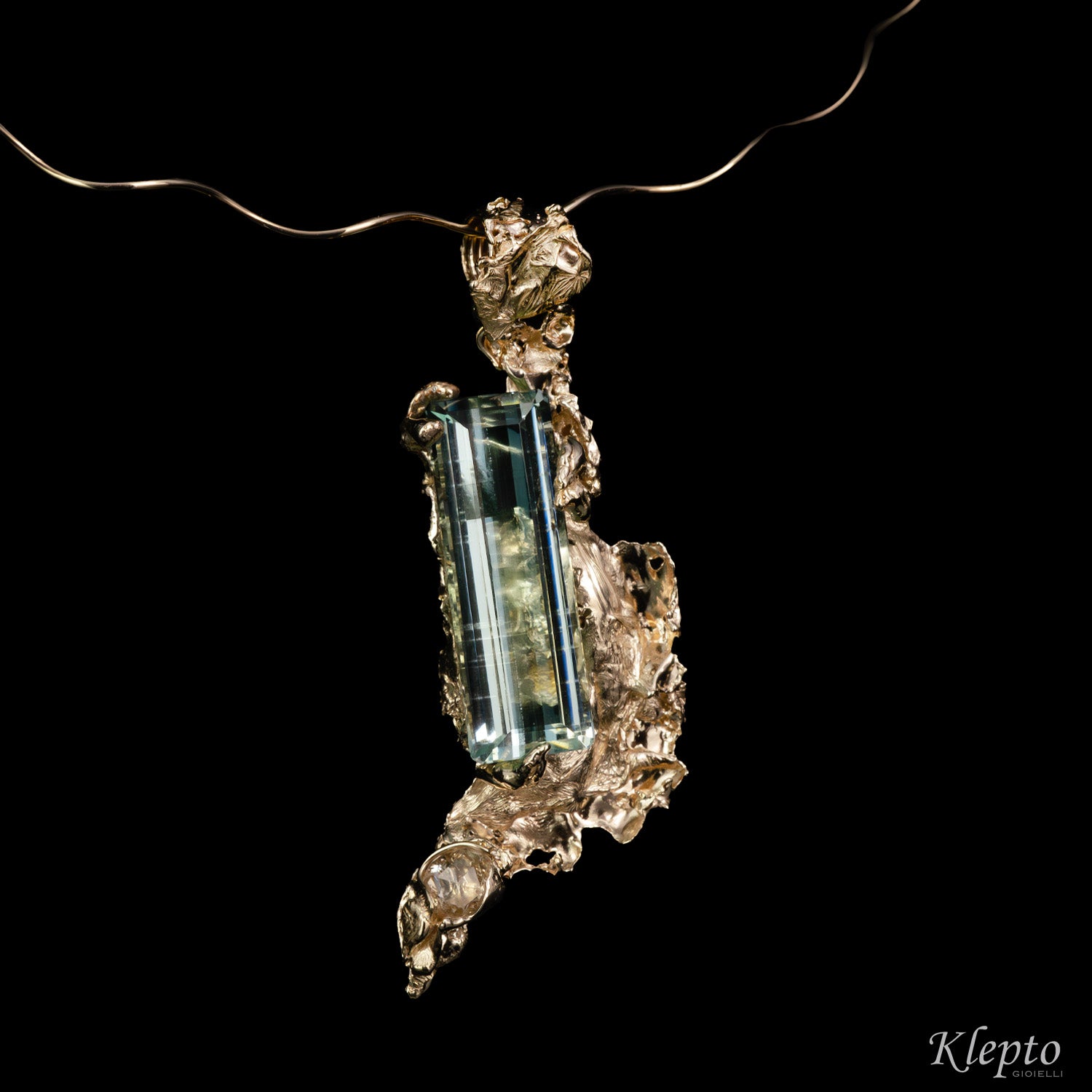 Collier in oro bianco naturale "Calipso" con Acquamarina e Diamante