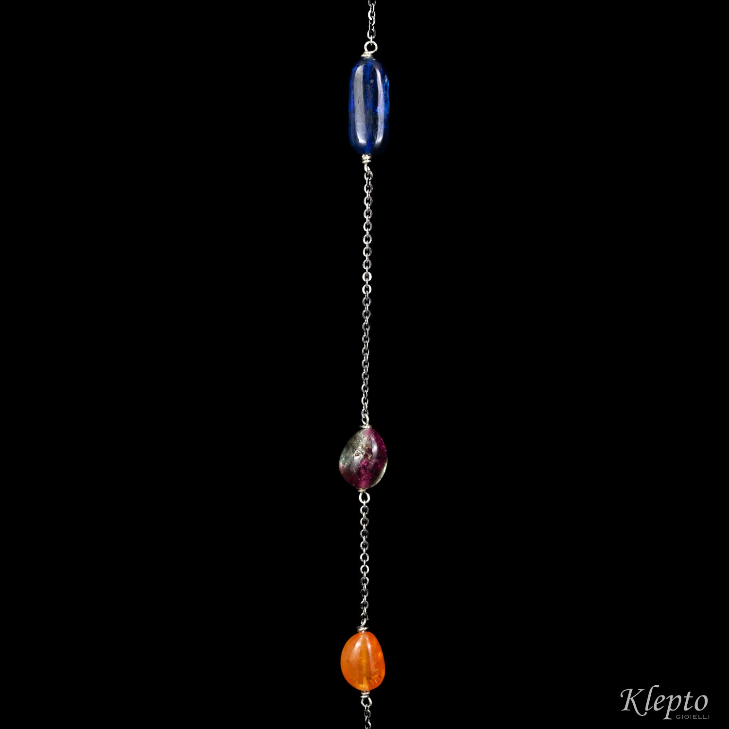 Collana in oro bianco "Chanel" con Tormaline, Zaffiri, Rubini e Granati