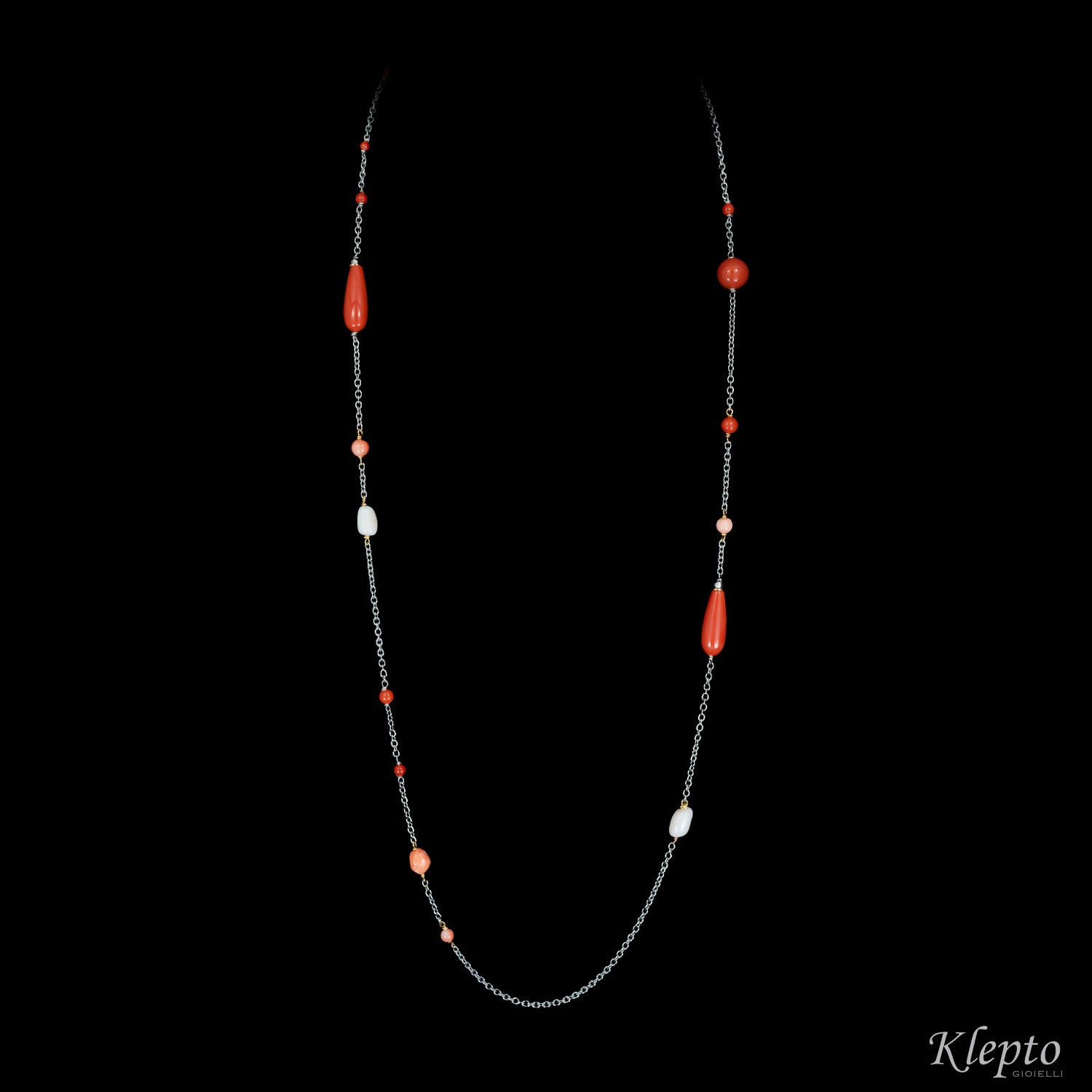 Collana in oro bianco e oro rosa "Chanel" con Corallo