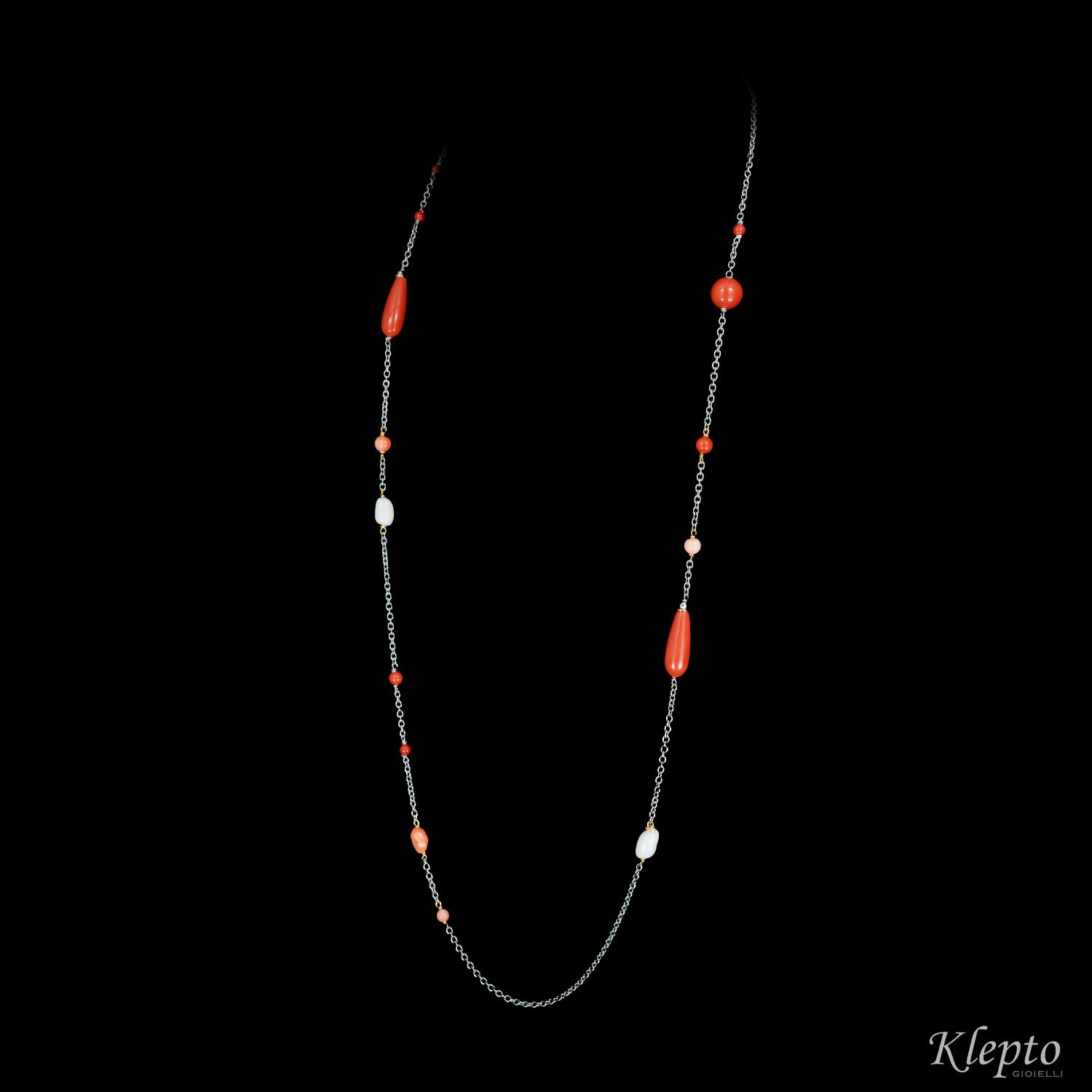 Collana in oro bianco e oro rosa "Chanel" con Corallo