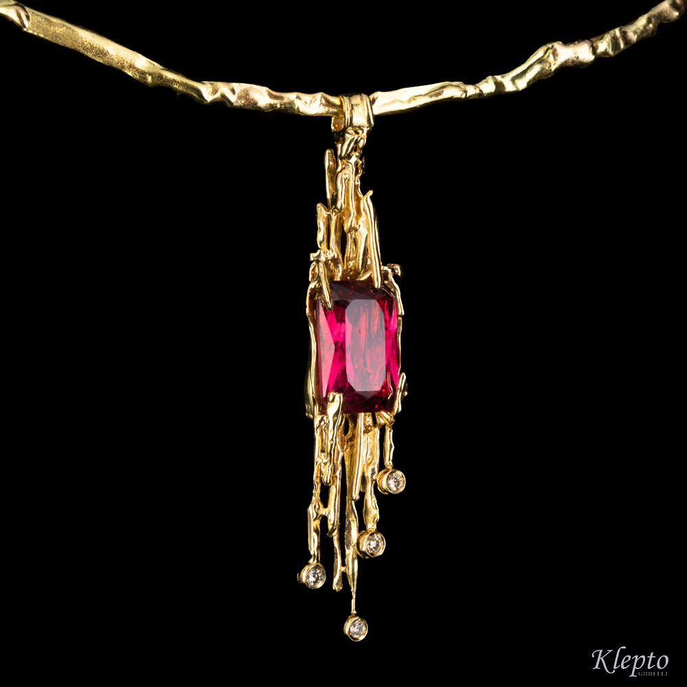 Collier in oro giallo "EroiKa" con Tormalina rossa e Diamanti