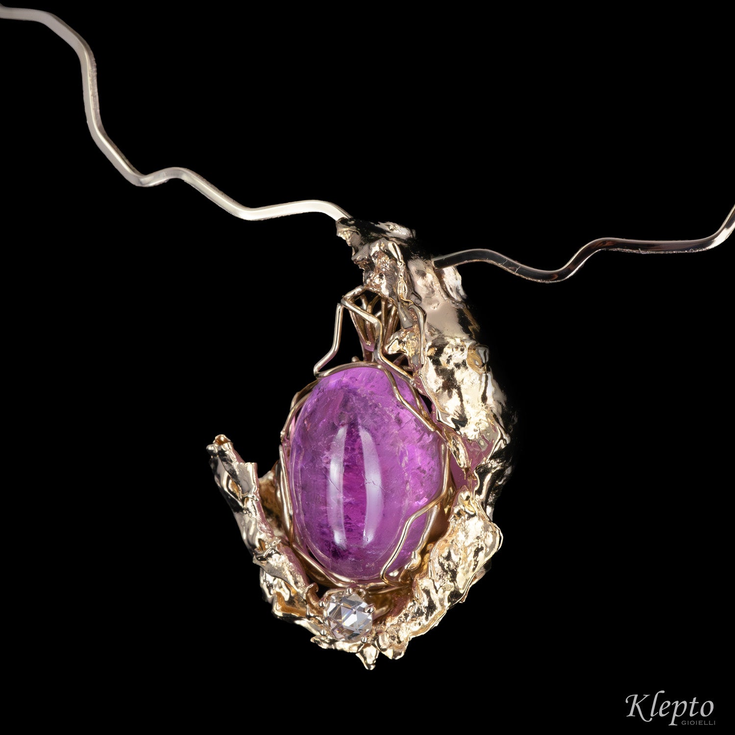 Collier in oro bianco naturale "Agape" con Kunzite e Diamante