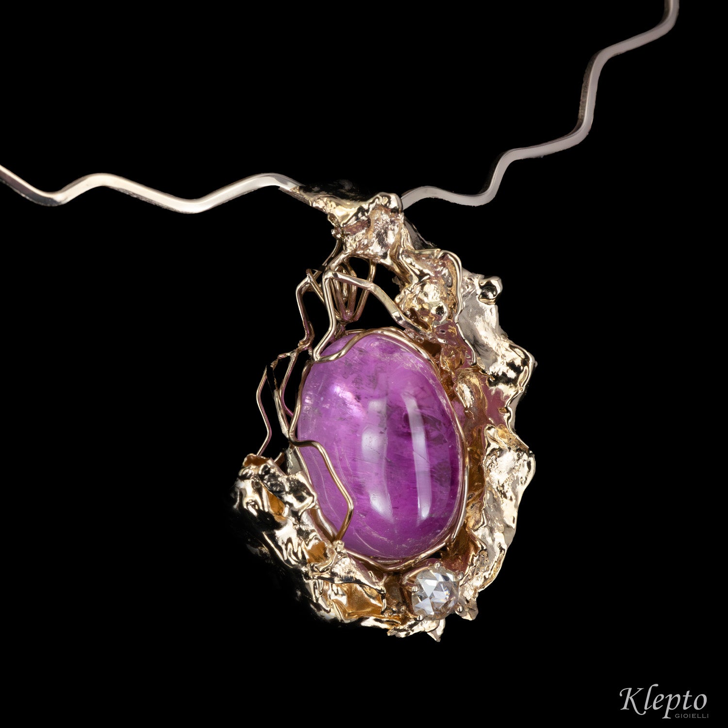 Collier in oro bianco naturale "Agape" con Kunzite e Diamante
