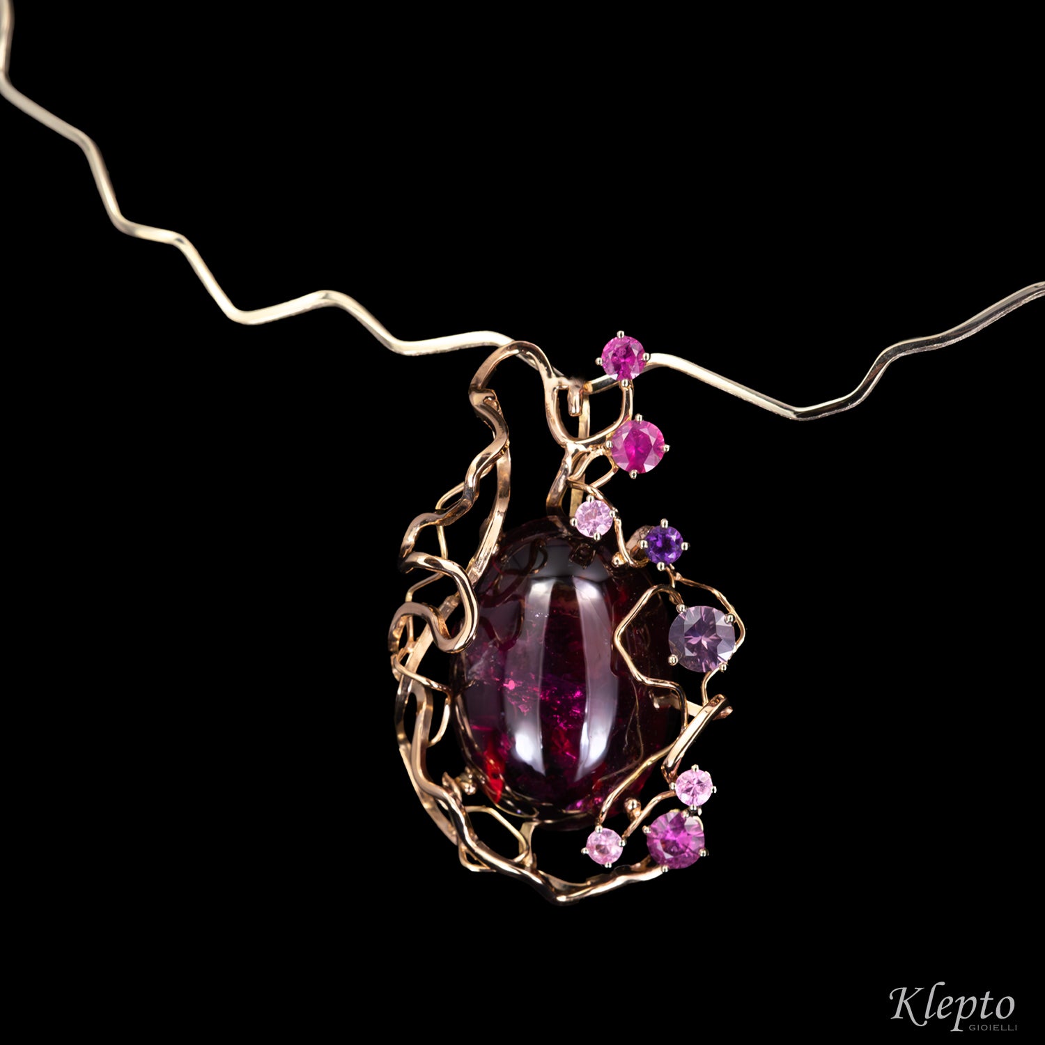 Collier in oro rosa e bianco naturale "Origini" con Tormalina cabochon e Zaffiri