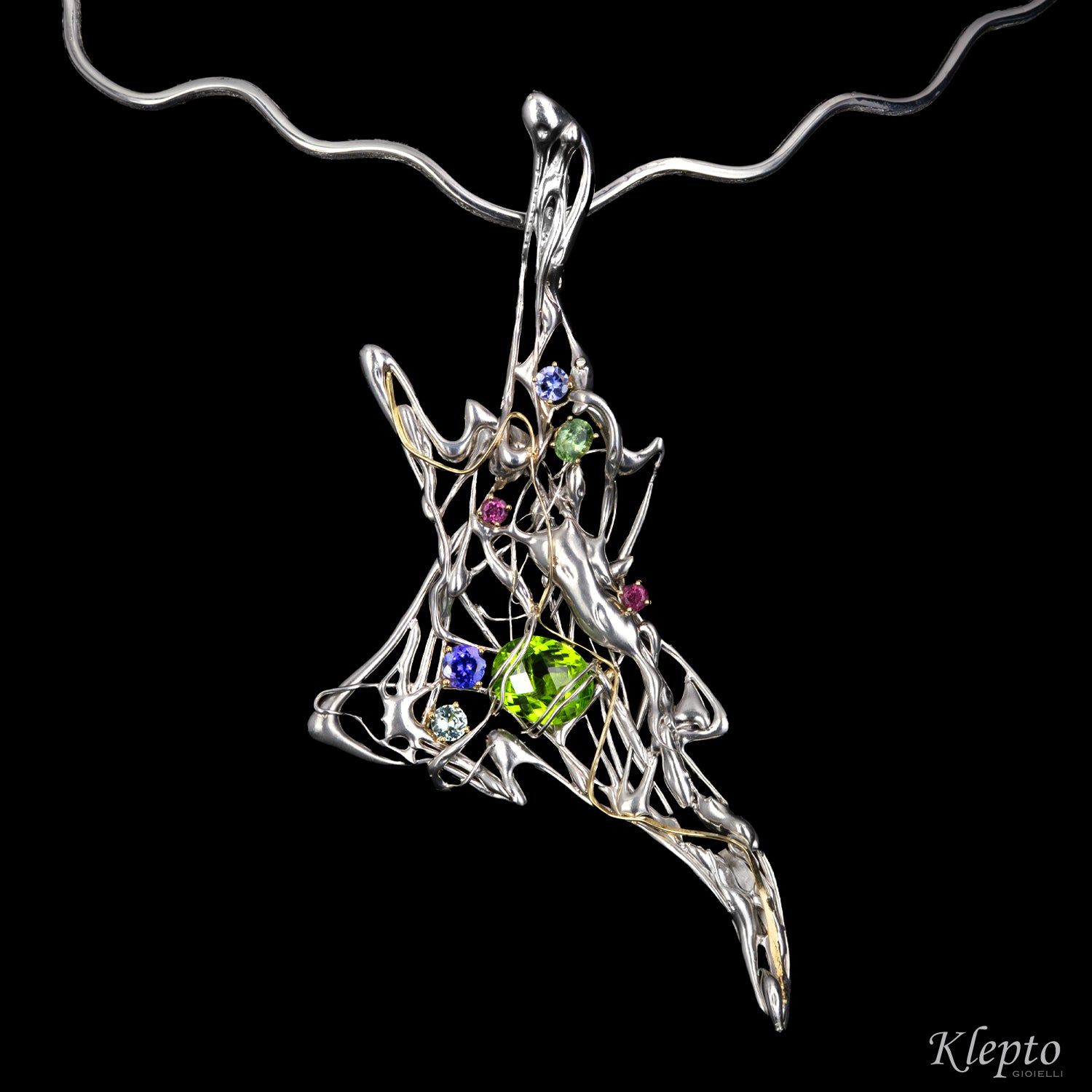 Collier in Argento Silnova® con pietre preziose e dettagli in oro giallo