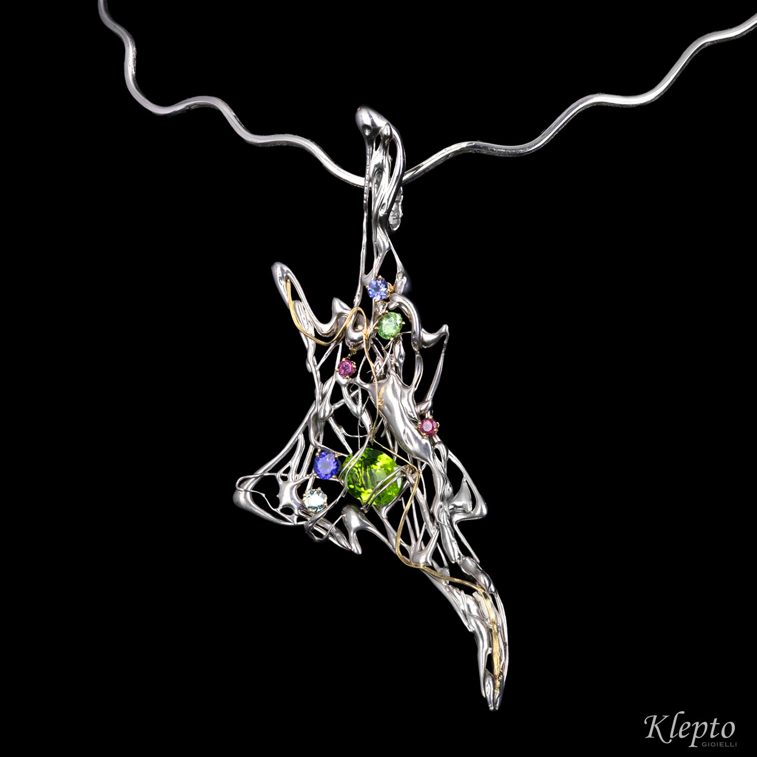 Collier in Argento Silnova® con pietre preziose e dettagli in oro giallo