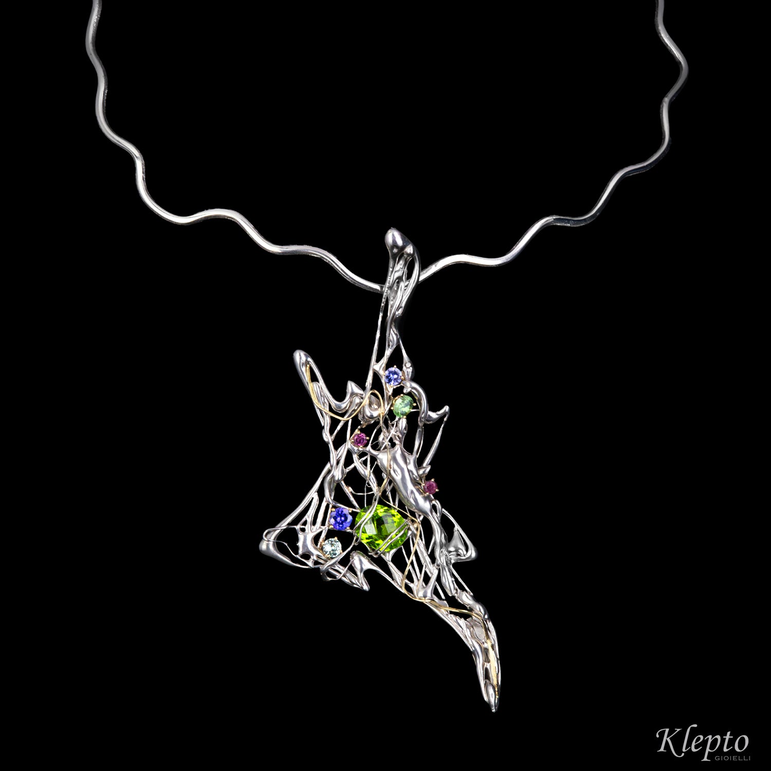Collier in Argento Silnova® con pietre preziose e dettagli in oro giallo