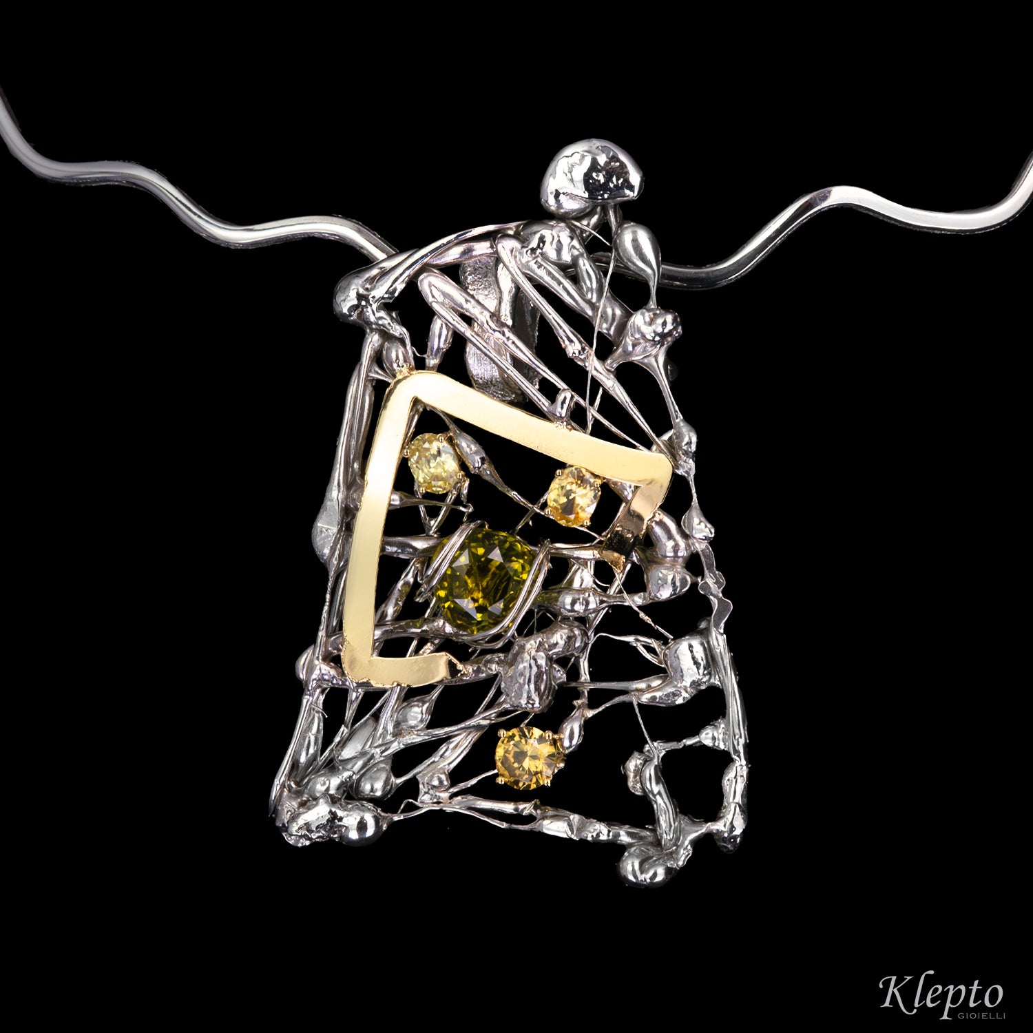 Collier in Argento Silnova® con Zirconi naturali e dettagli in oro giallo