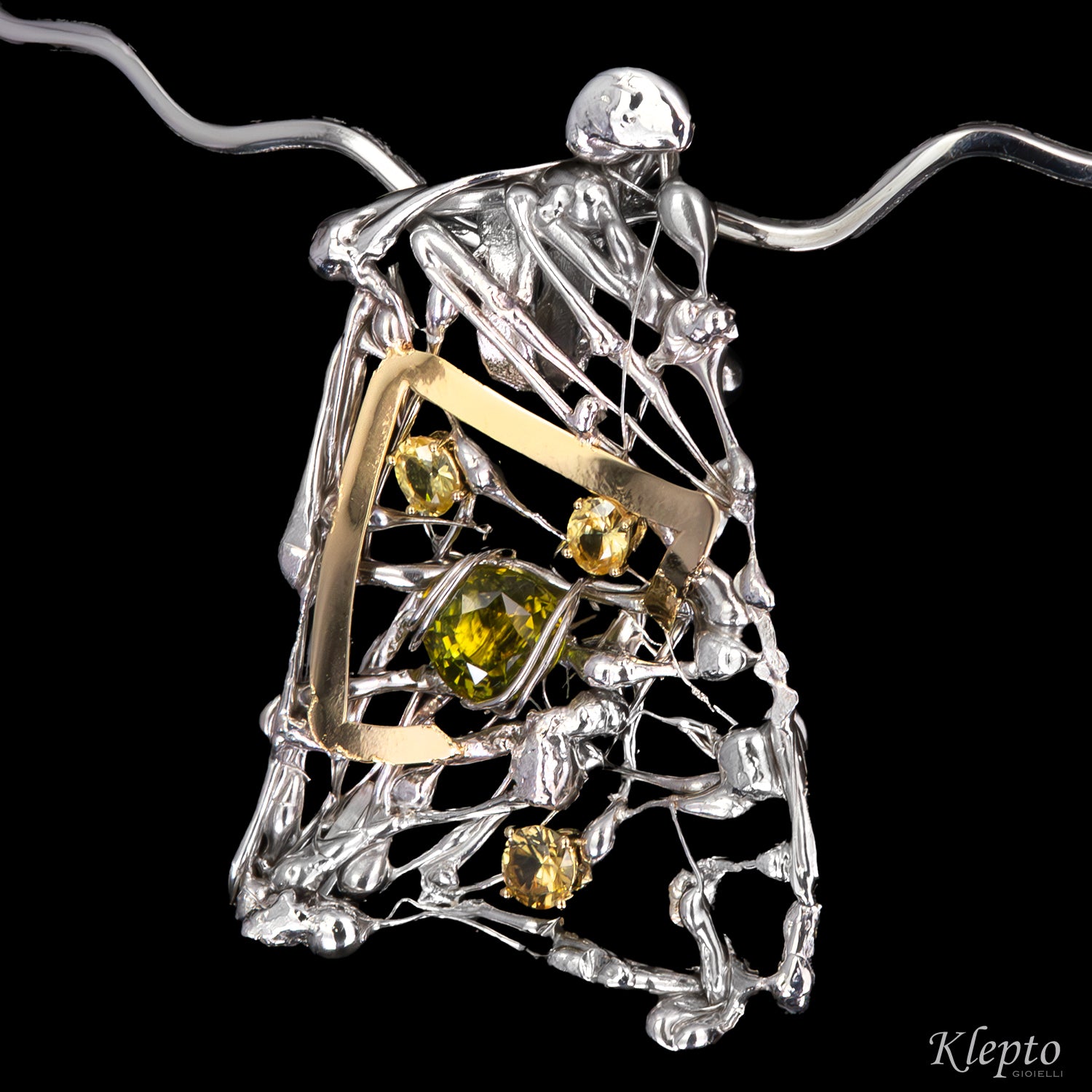 Collier in Argento Silnova® con Zirconi naturali e dettagli in oro giallo