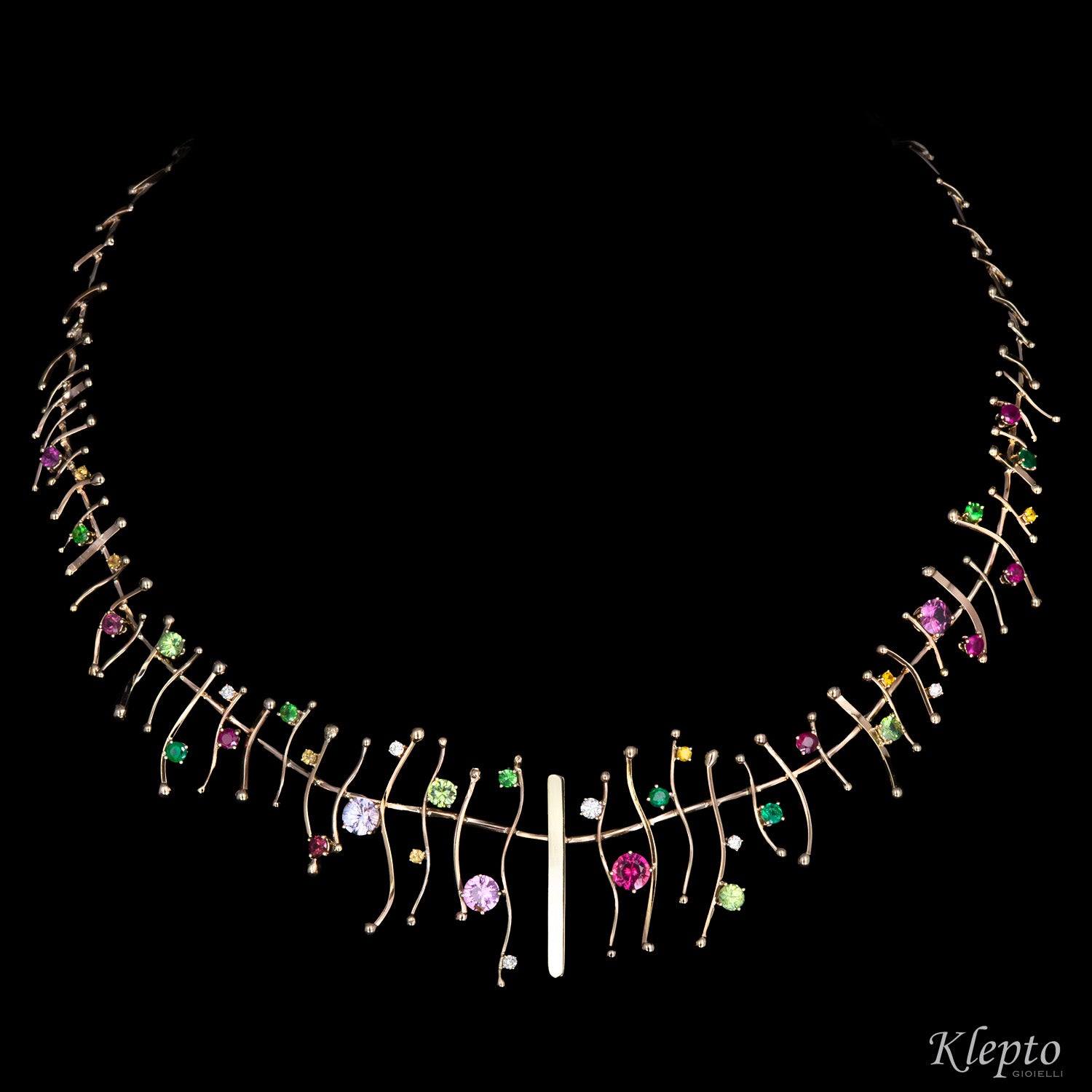 Collier in oro bianco naturale “Armonia” con pietre preziose
