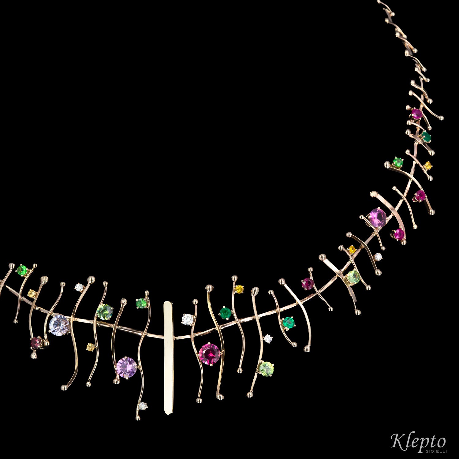 Collier in oro bianco naturale “Armonia” con pietre preziose