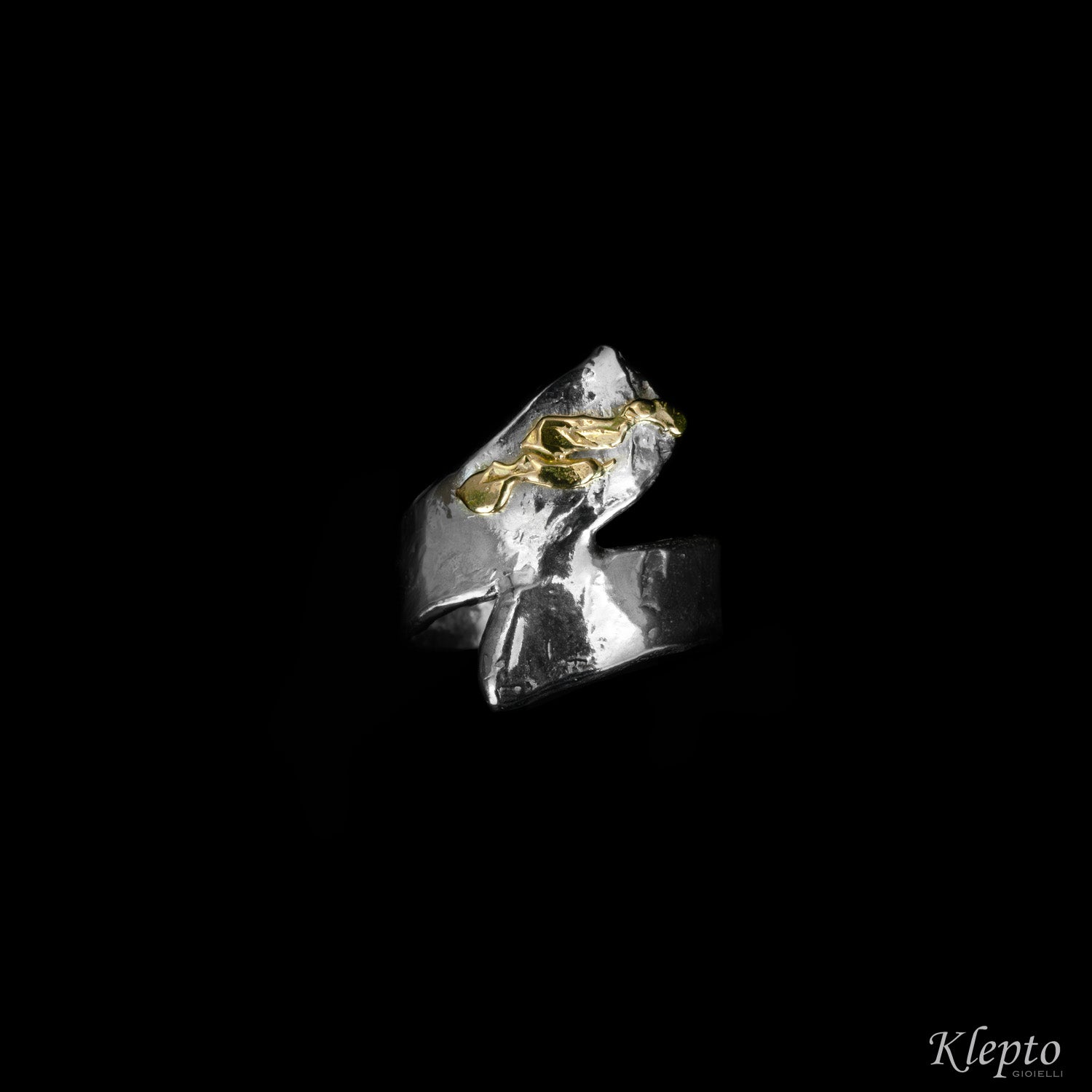 Anello in Argento Silnova® e oro giallo contrarié