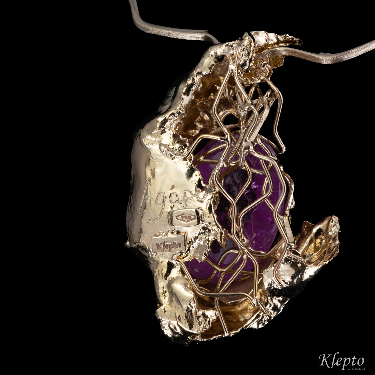 Collier in oro bianco naturale "Agape" con Kunzite e Diamante
