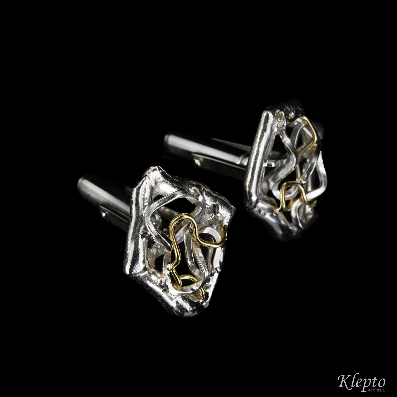 Gemelli in Argento Silnova® e dettagli in oro giallo