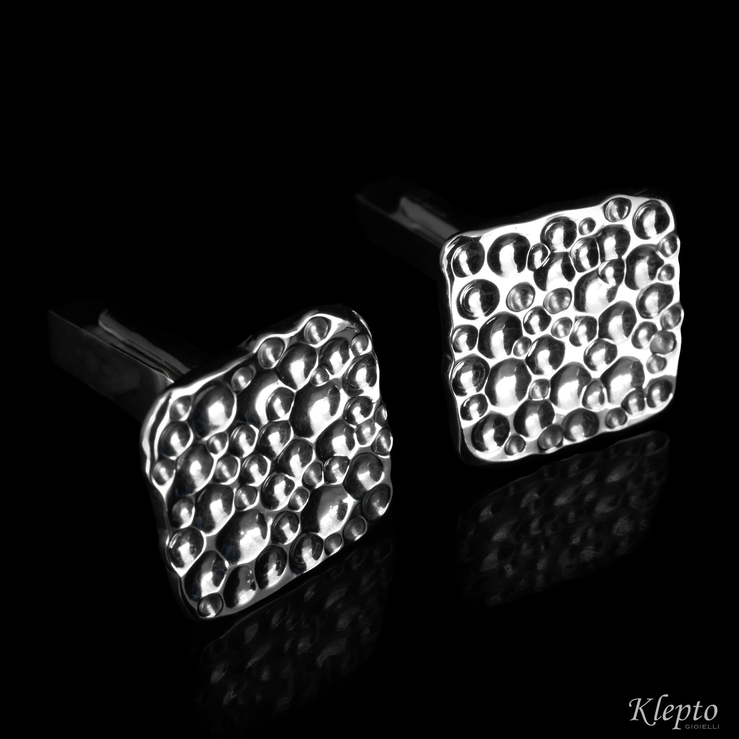 Gemelli in Argento Silnova® quadrati martellati