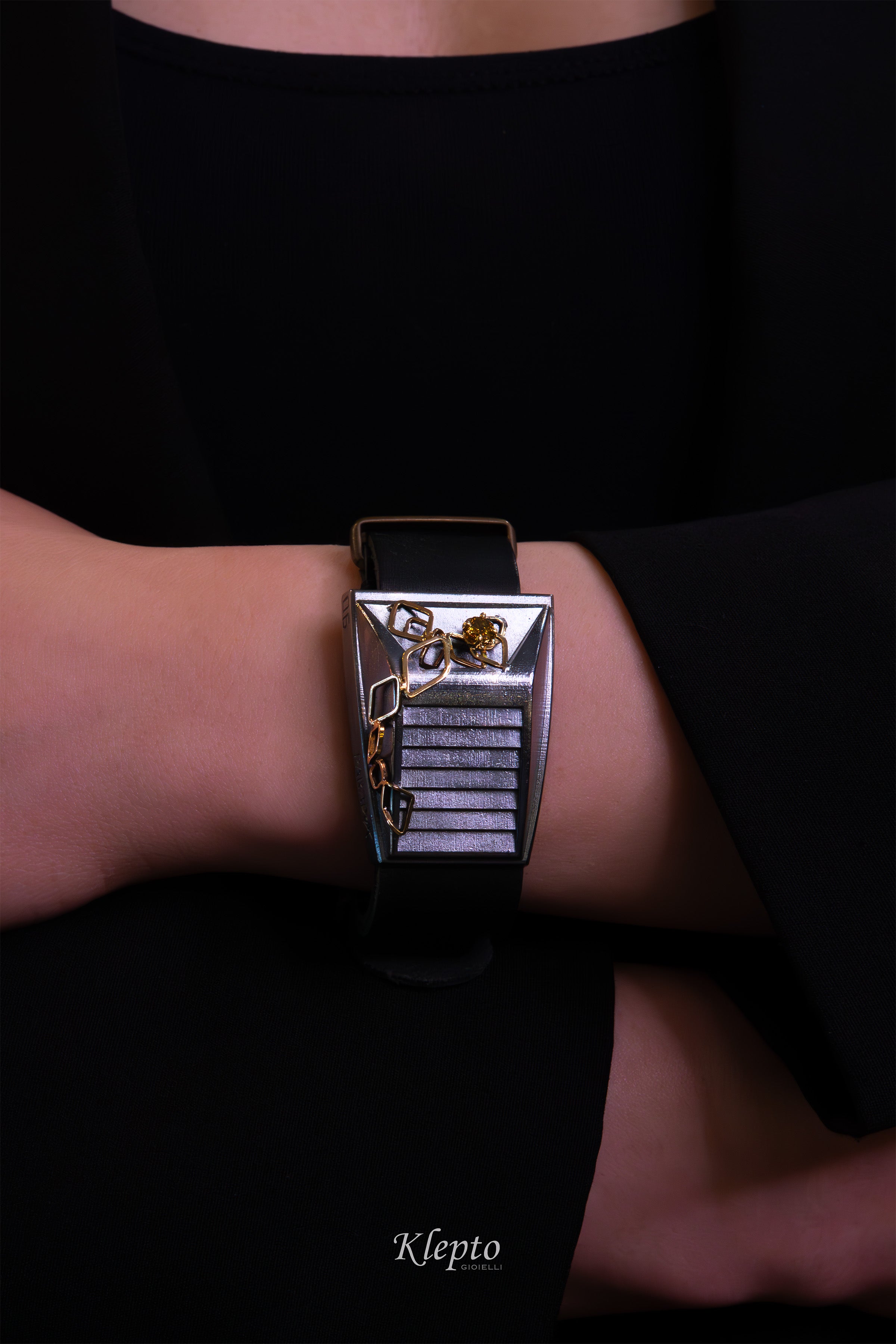 Bracciale in Argento Silnova® "Paradox" con Diamante fancy e oro giallo