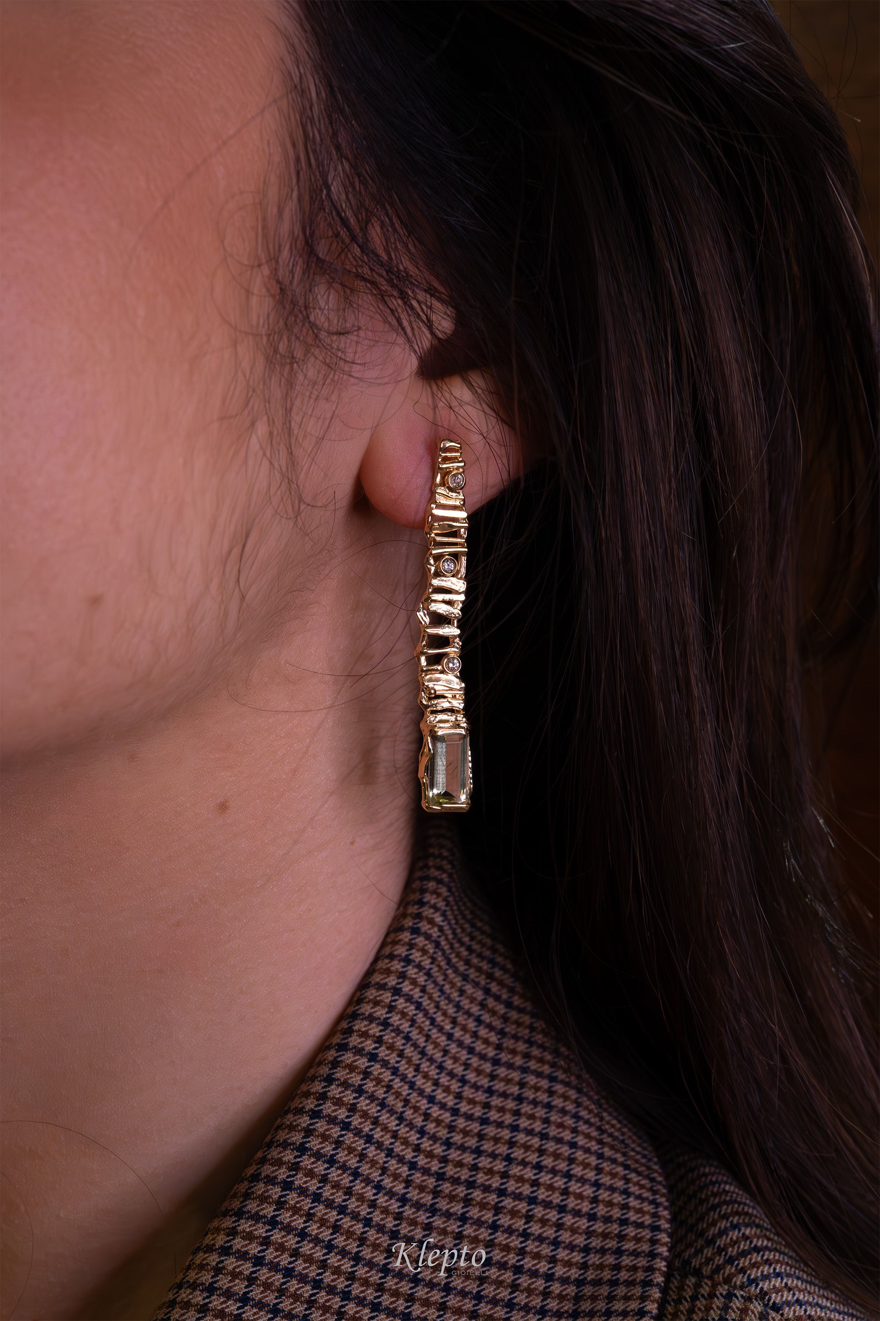 Orecchini in oro giallo "EroiKa" con Tormalina, Eliodoro e Diamanti