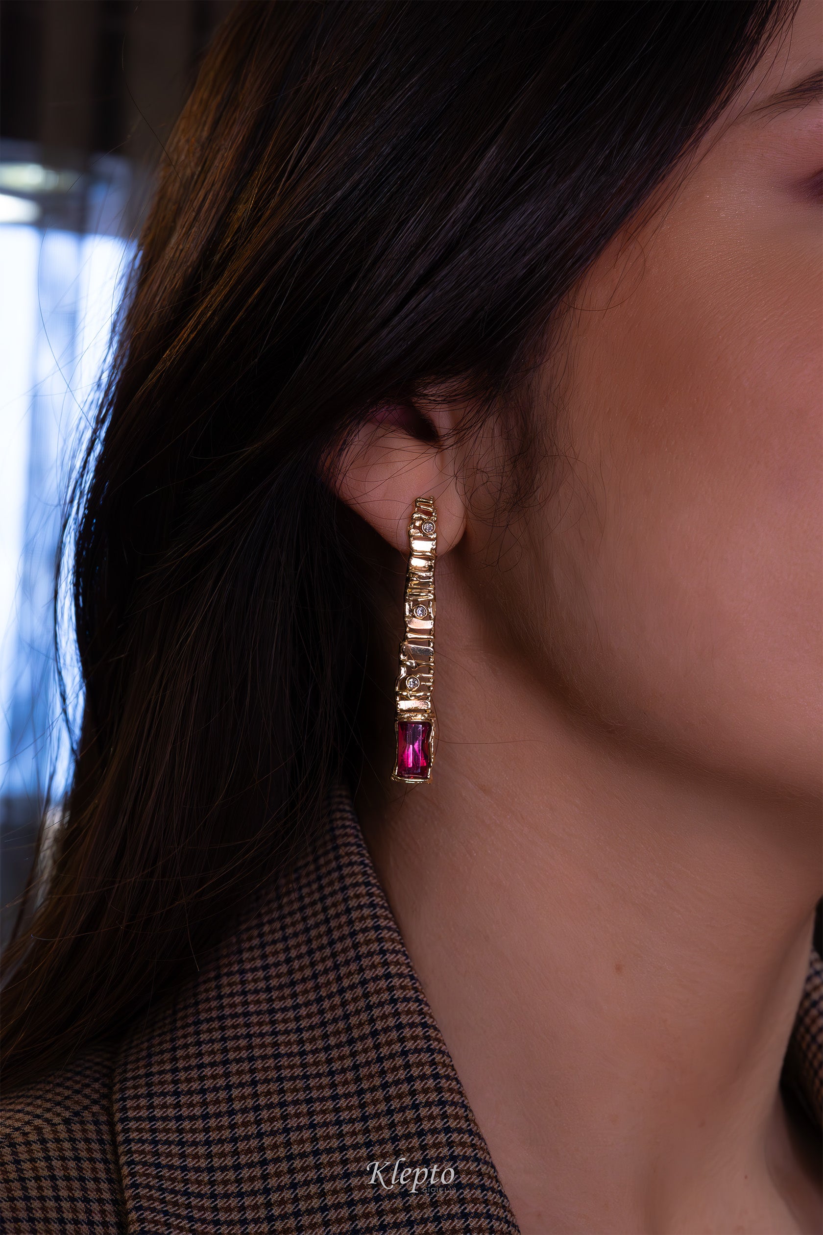 Orecchini in oro giallo "EroiKa" con Tormalina, Eliodoro e Diamanti