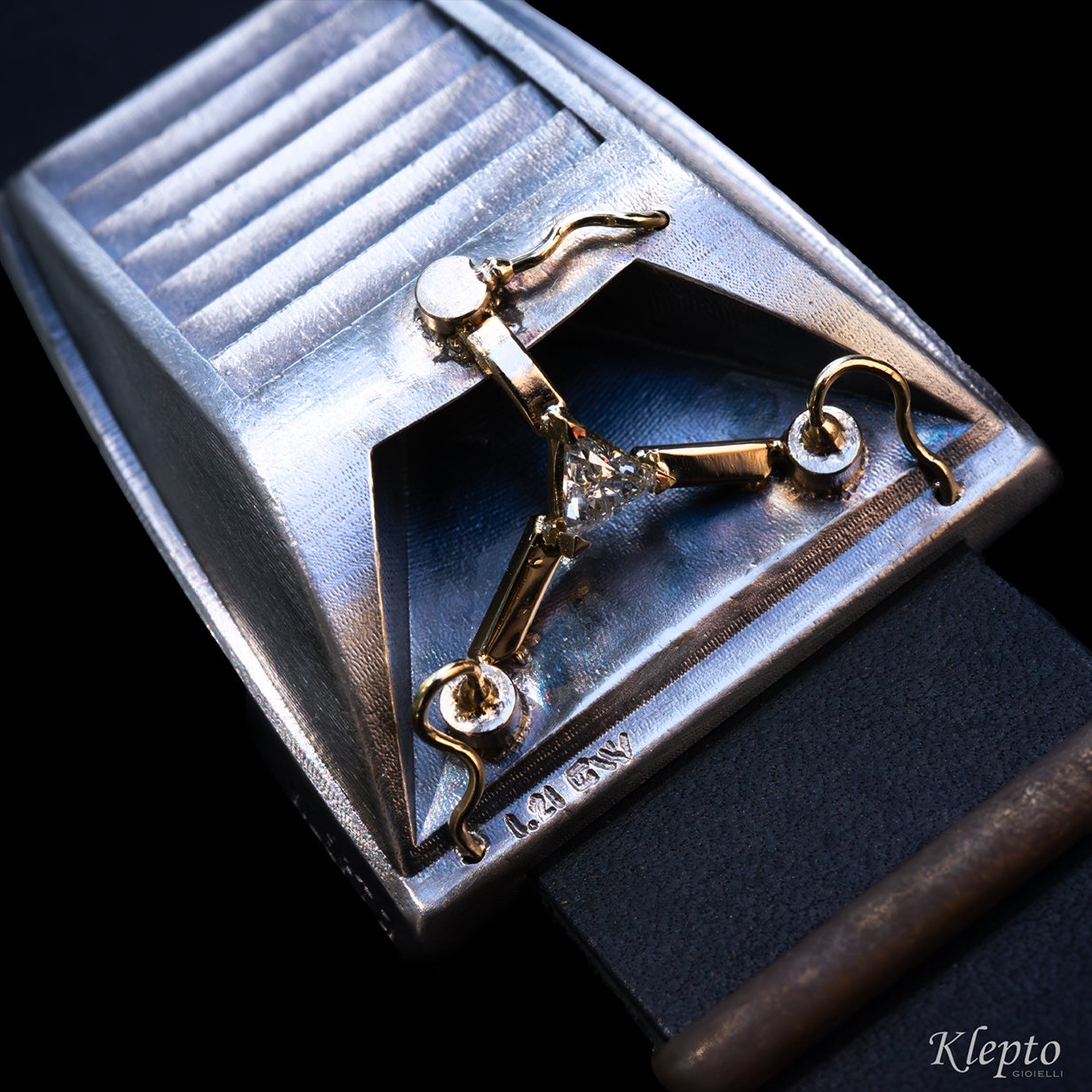 Bracciale in Argento Silnova® "Jigowatt" con Diamante trigonal e oro giallo