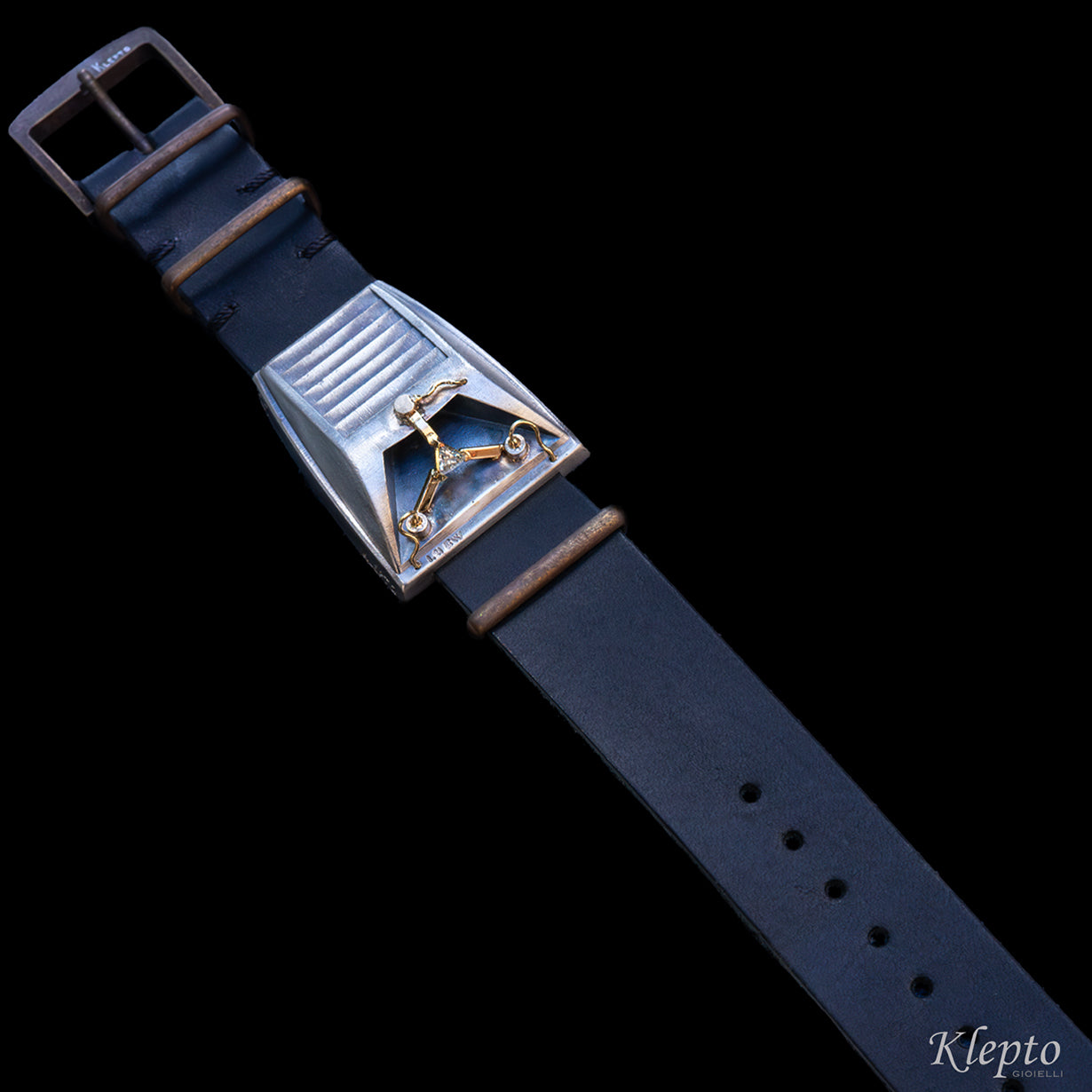 Bracciale in Argento Silnova® "Jigowatt" con Diamante trigonal e oro giallo