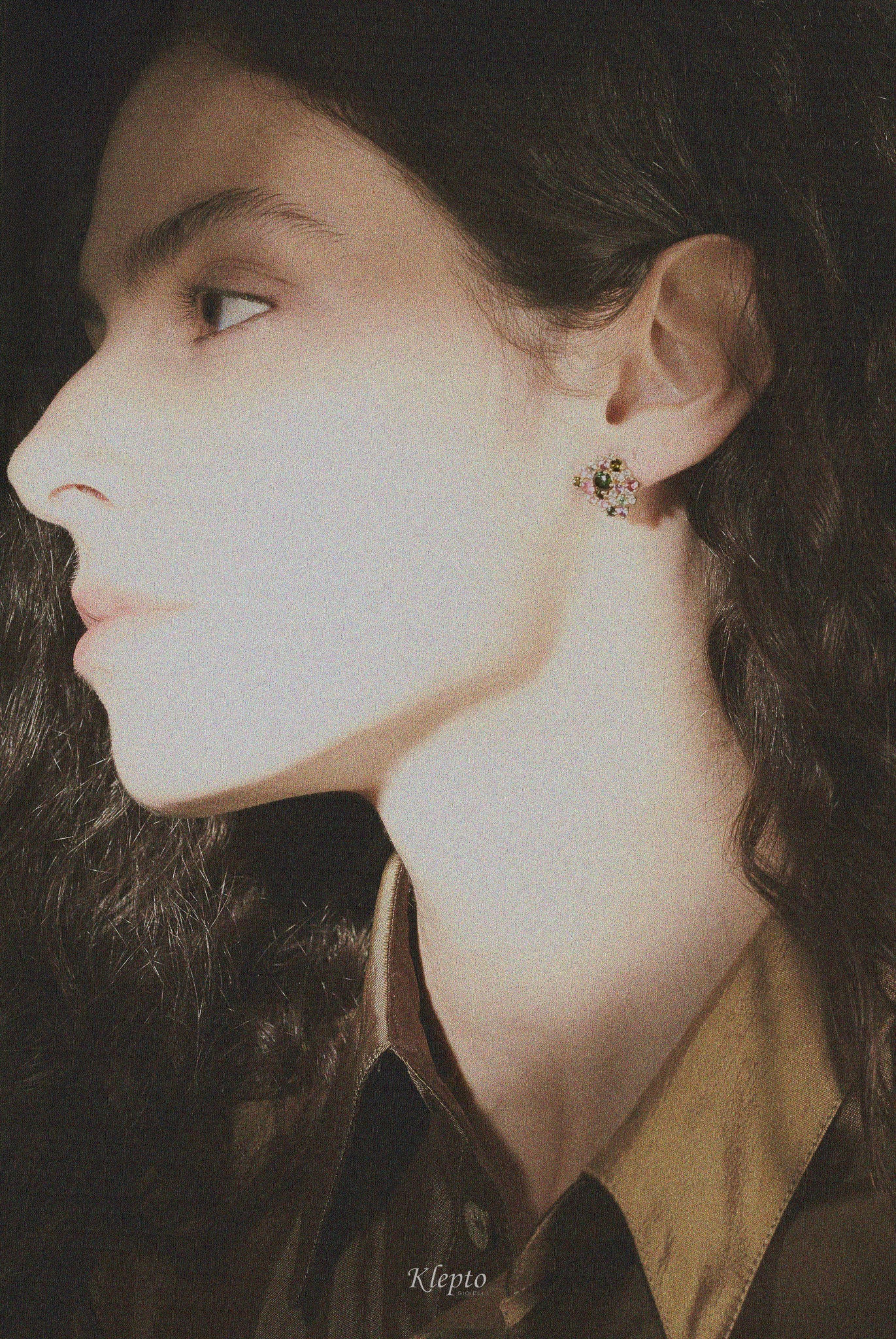 Orecchini in oro giallo con Zaffiri, Tormaline e Diamanti