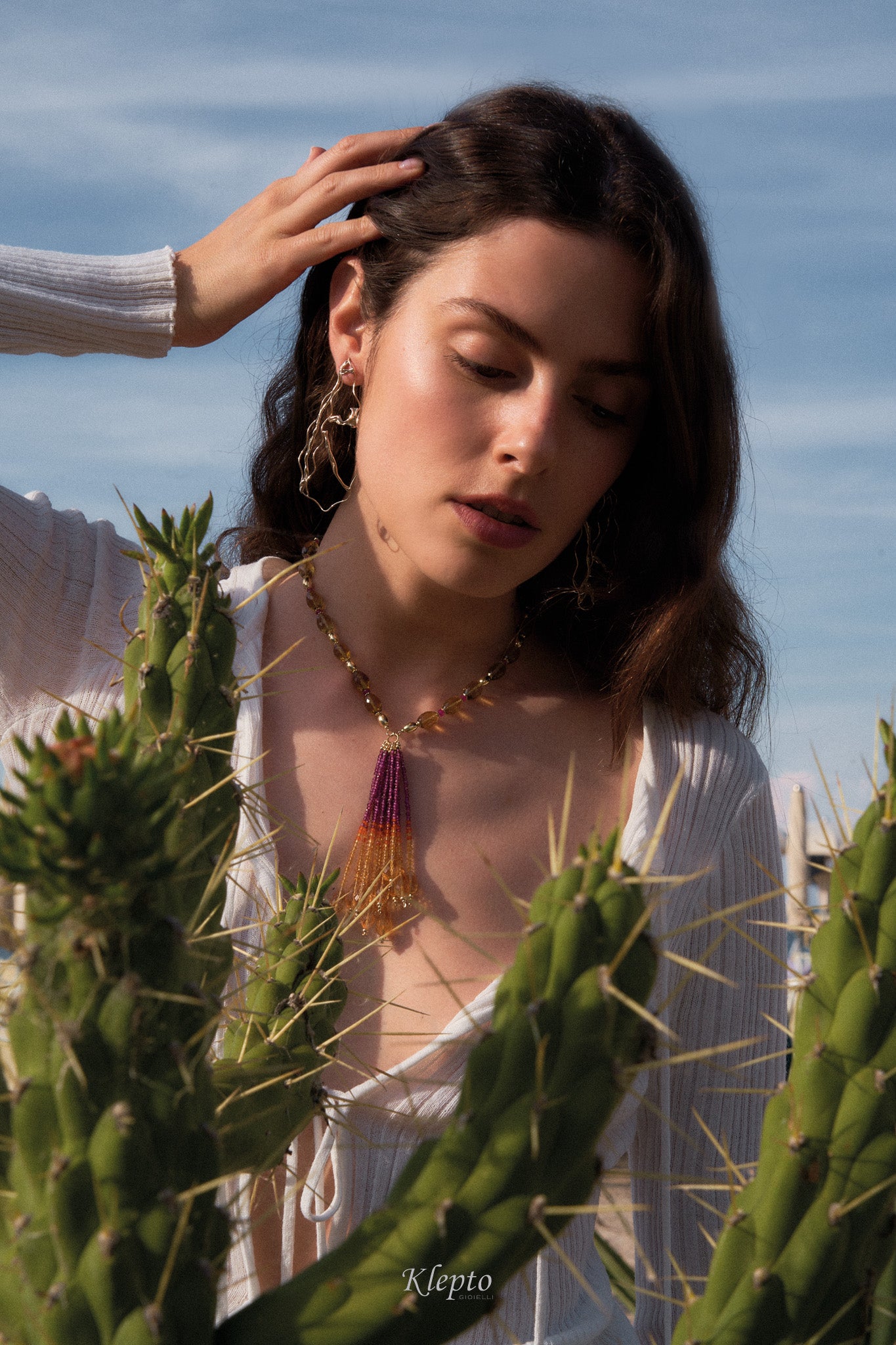 Collana Nappa in oro giallo con Quarzo, Rubini, Agata e Rodoliti