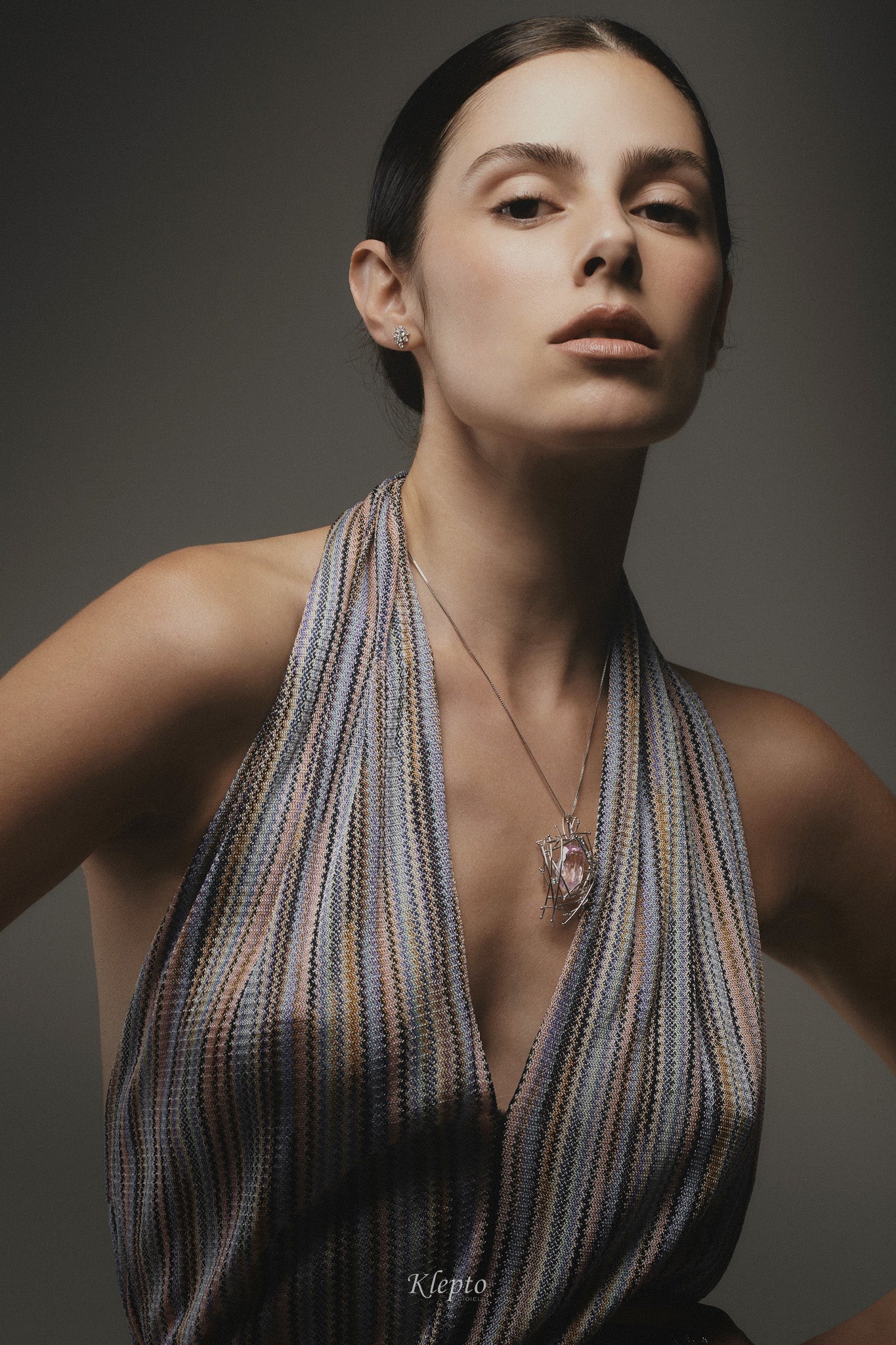 Pendente in oro bianco "IntriKo" con Kunzite e Diamanti