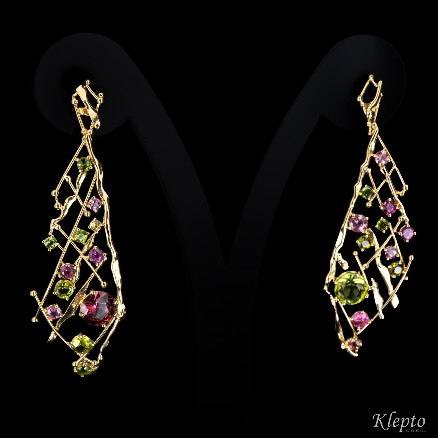 Orecchini in oro giallo "EroiKa" con Tormaline, Granato e Rodoliti