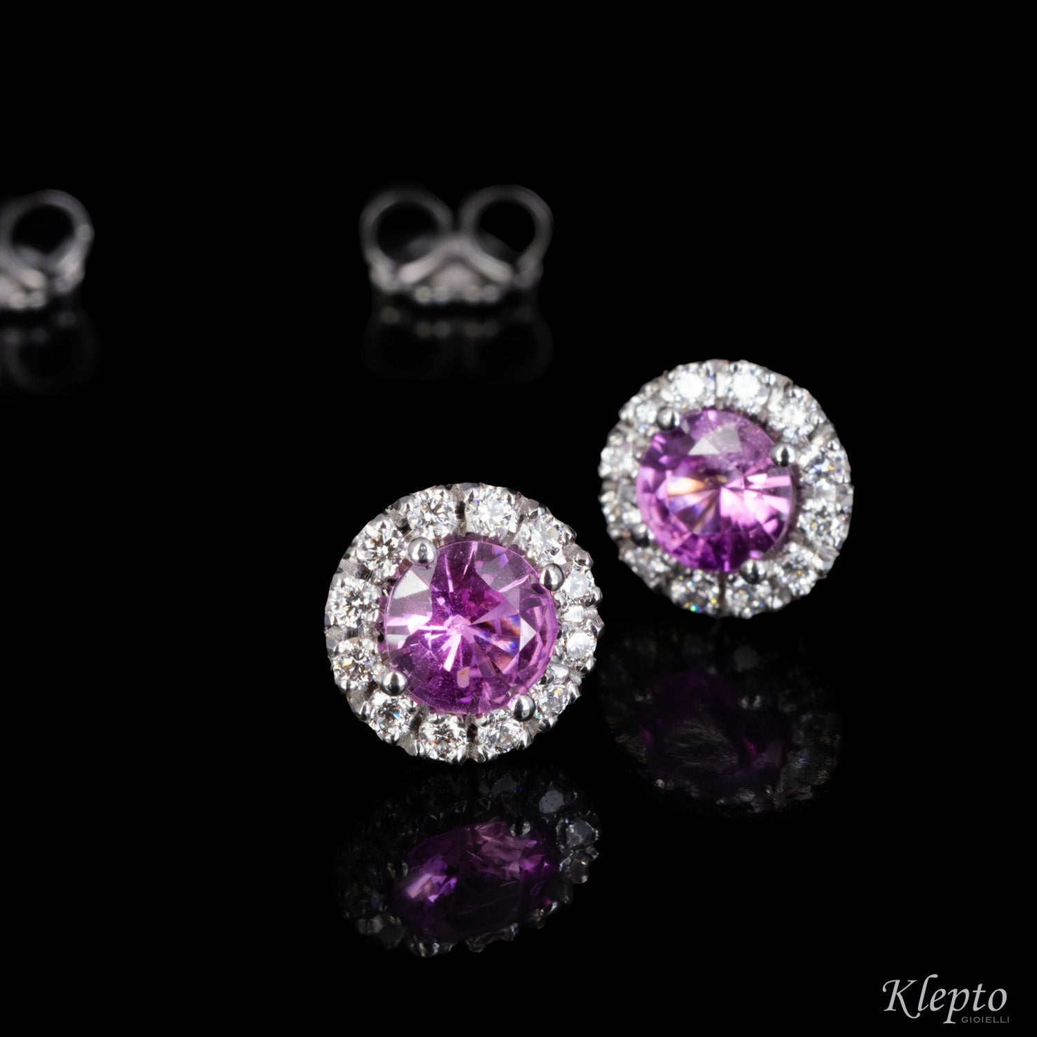 Orecchini in oro bianco con Zaffiri rosa e Diamanti