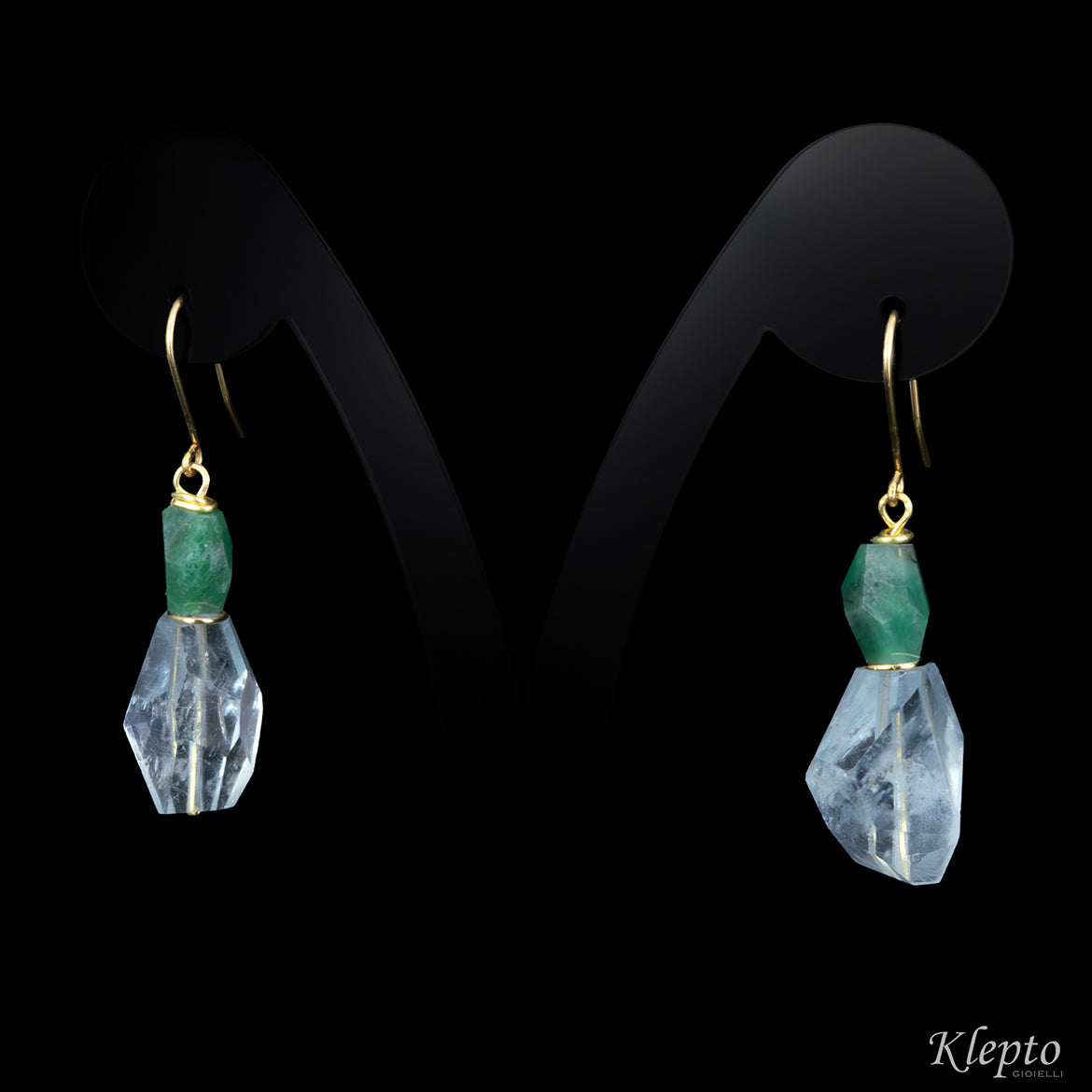 Orecchini in oro giallo con Acquamarine e Smeraldi